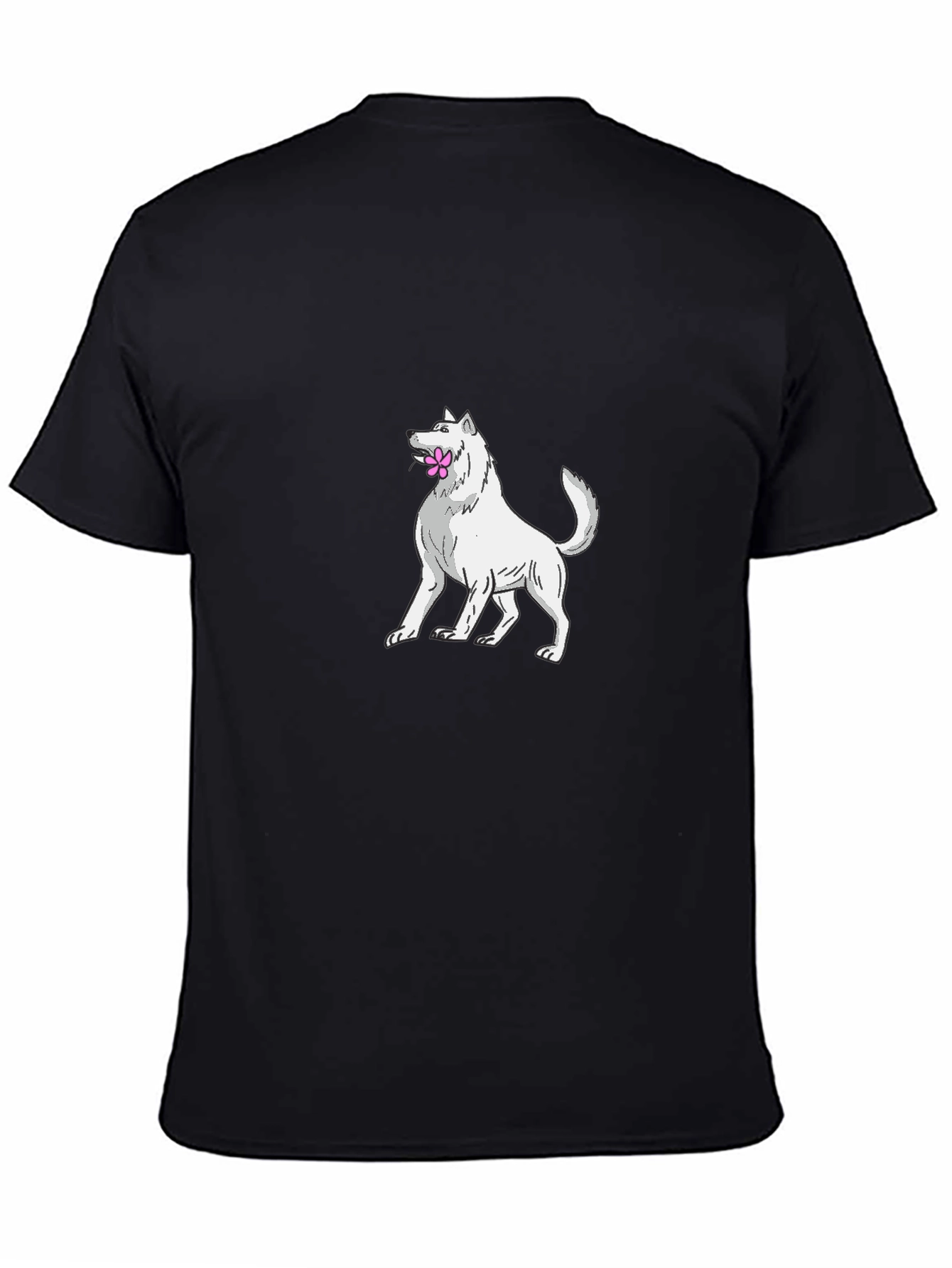 Dog with Flower T-Shirt - Black Cotton Tee
