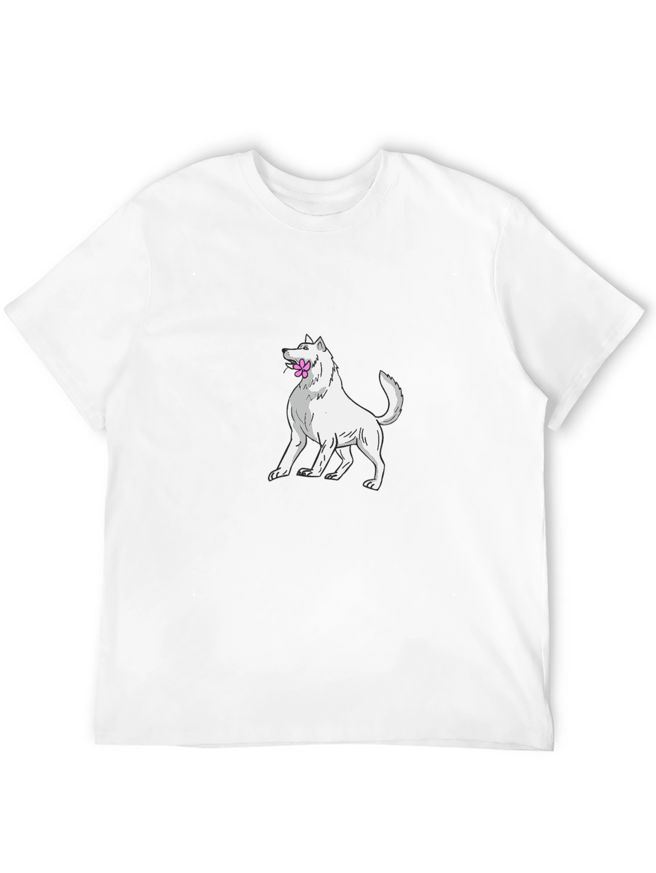 Dog with Flower T-Shirt - Black Cotton Tee