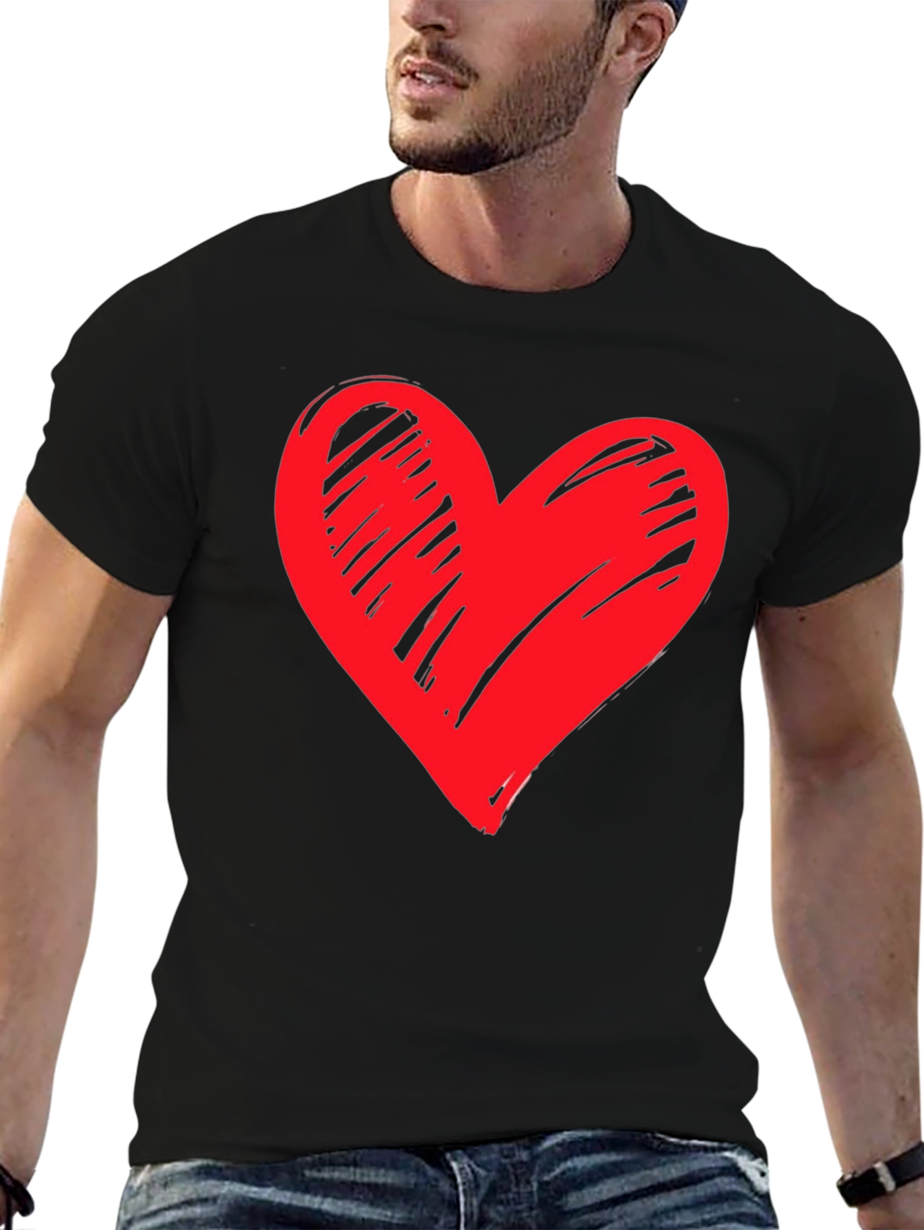 Heart Graphic Black T-Shirt Casual Tee