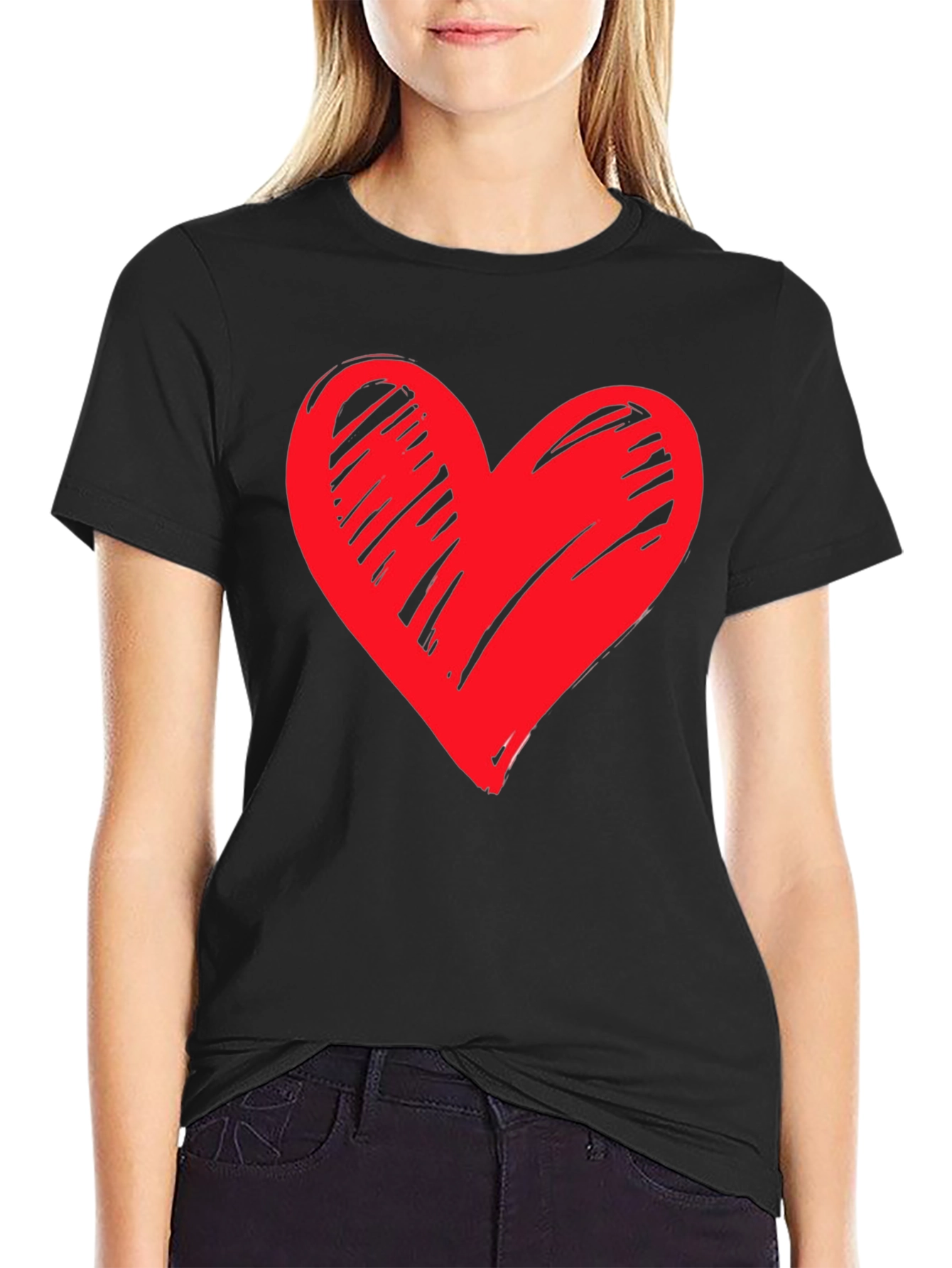 Heart Graphic Black T-Shirt Casual Tee