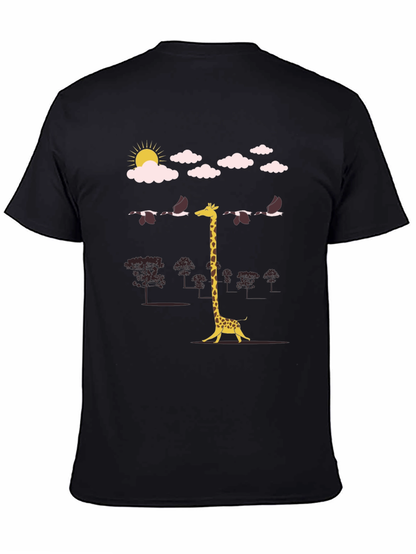 Giraffe Bird Line-Up Graphic Tee - Unique Mens T-Shirt