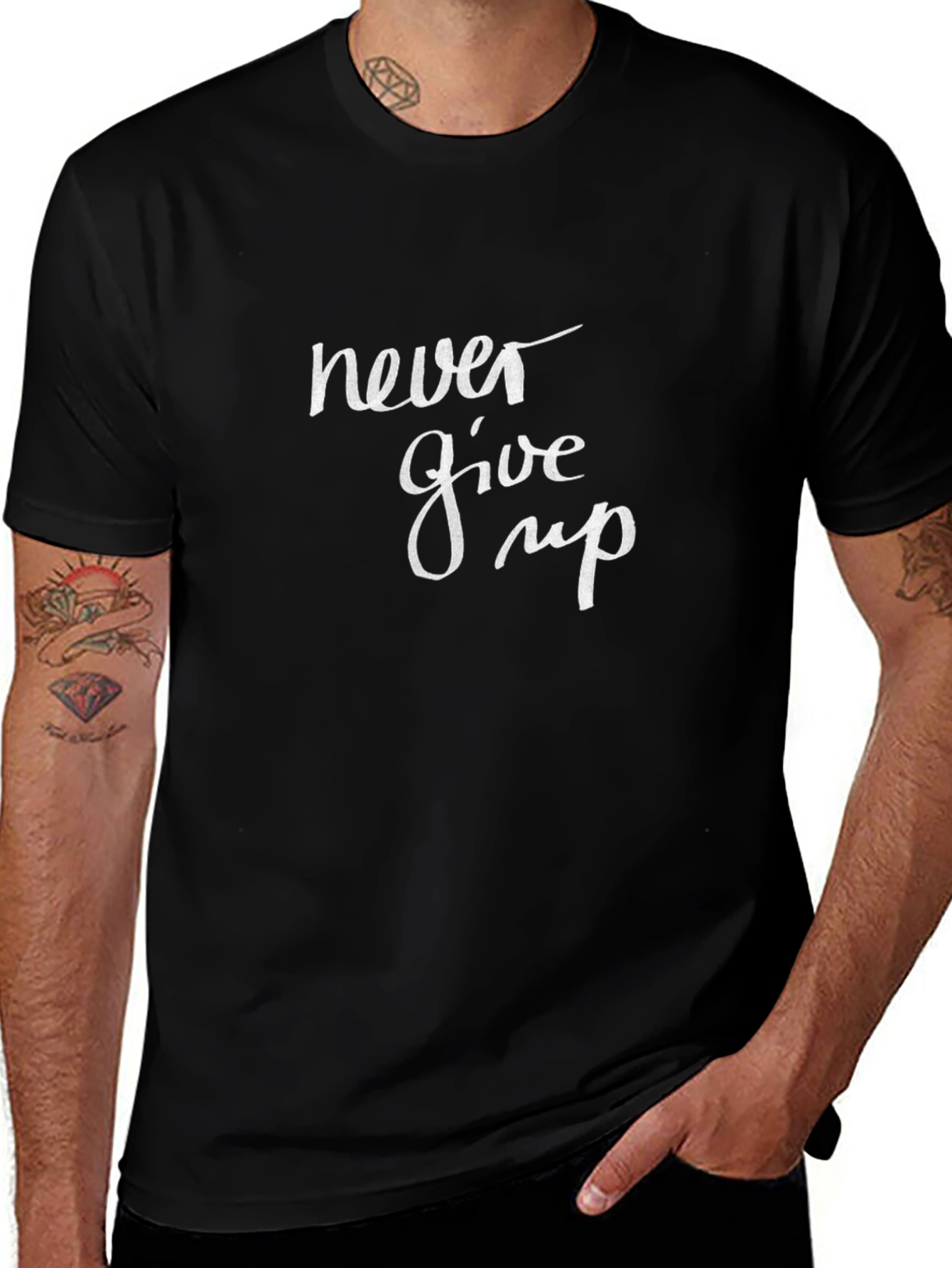 Never Give Up Graphic Tee - Inspirational Black T-Shirt