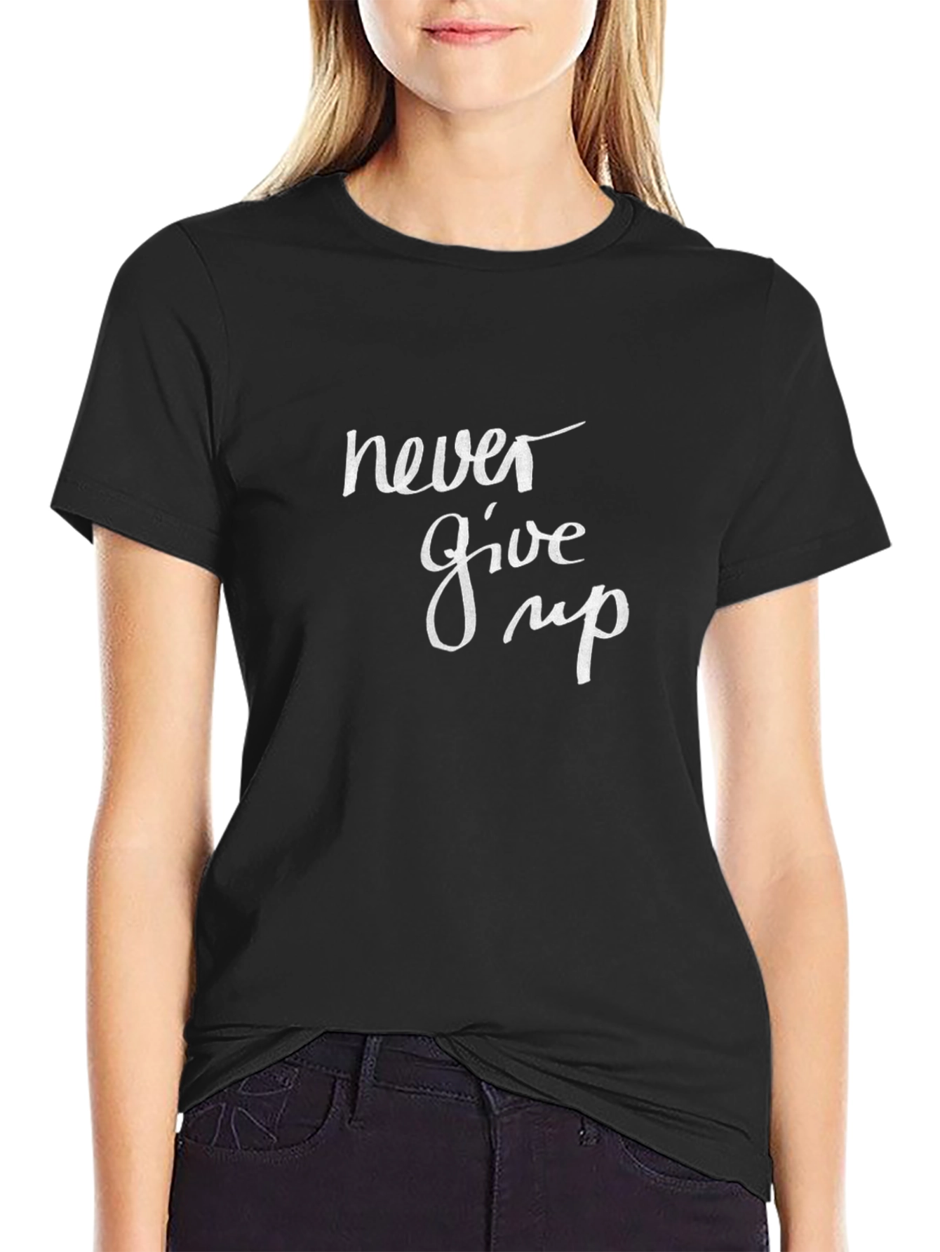 Never Give Up Graphic Tee - Inspirational Black T-Shirt