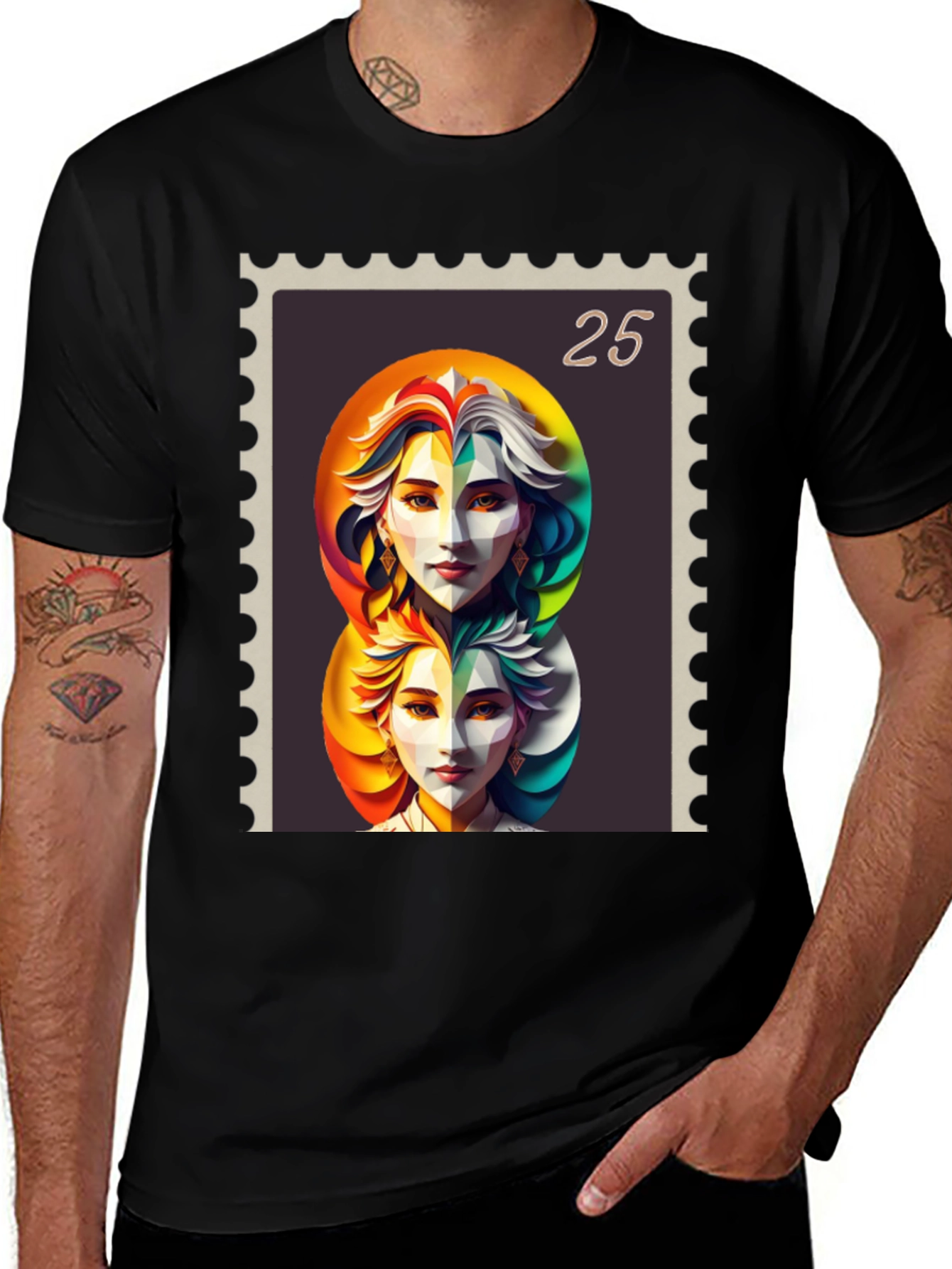 Abstract Portrait Stamp Graphic Tee