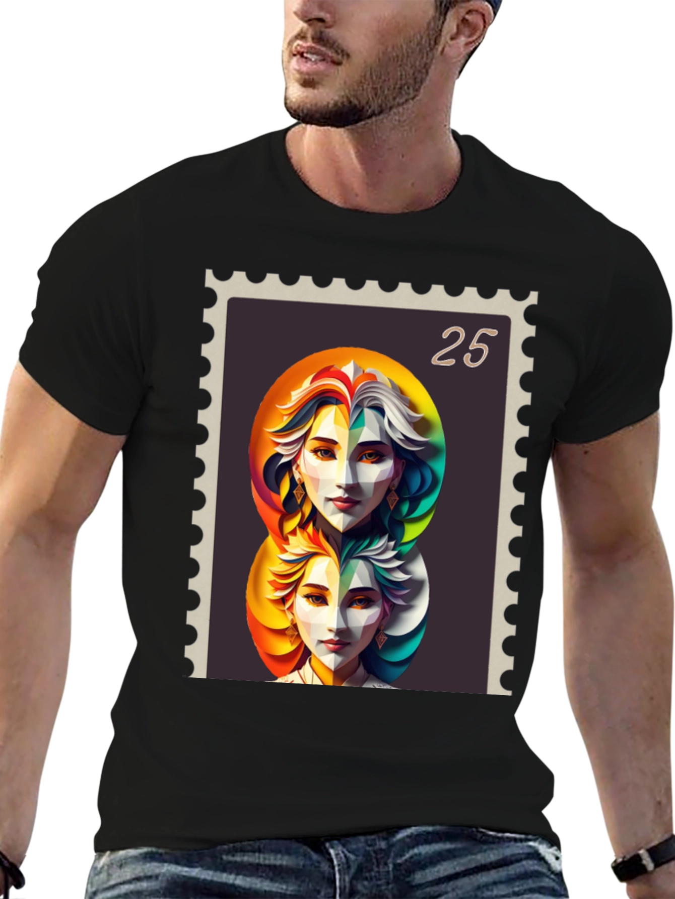 Abstract Portrait Stamp Graphic Tee
