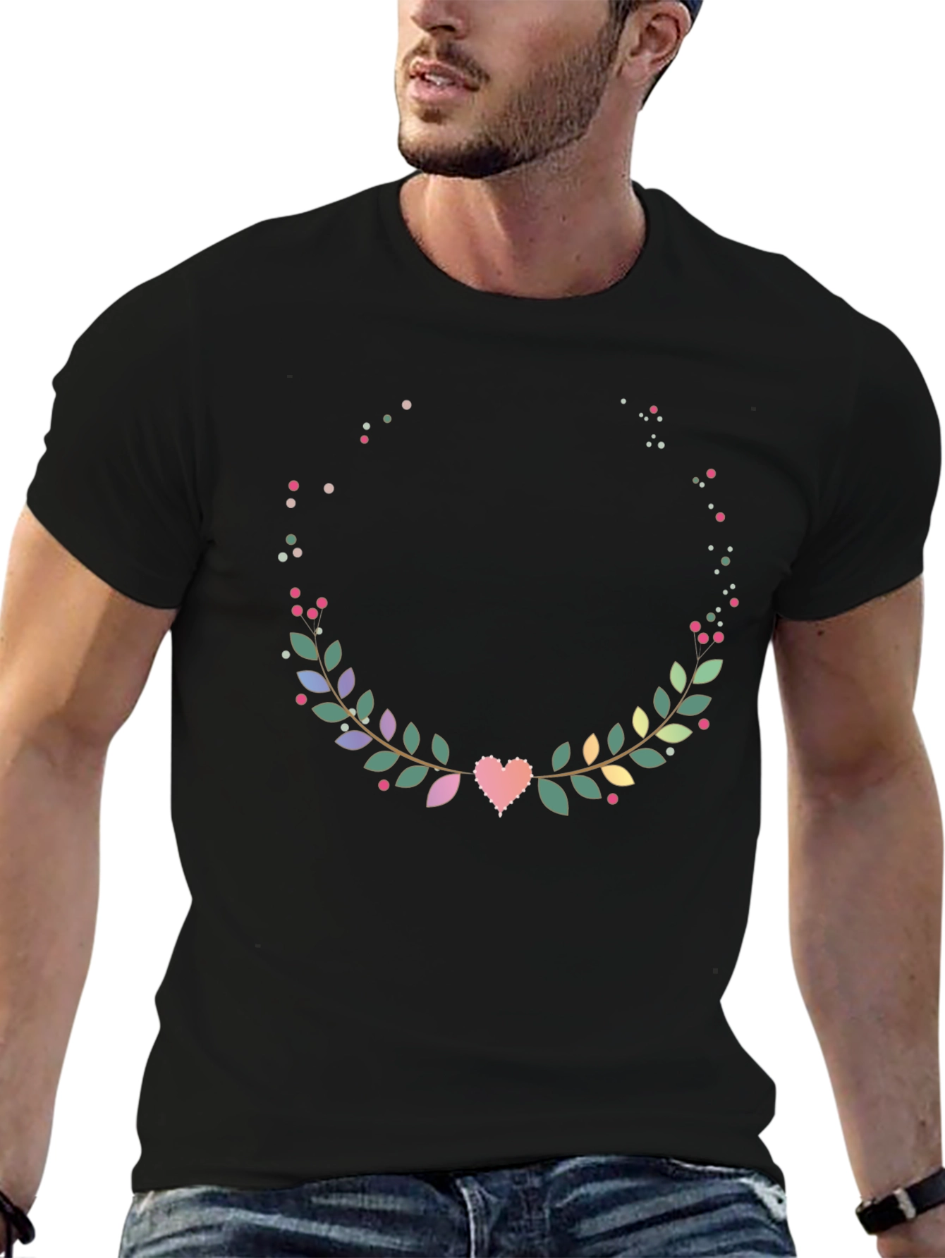 Floral Heart Wreath T-Shirt - Stylish Graphic Tee