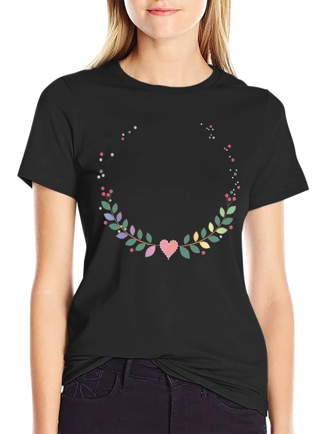 Floral Heart Wreath T-Shirt - Stylish Graphic Tee