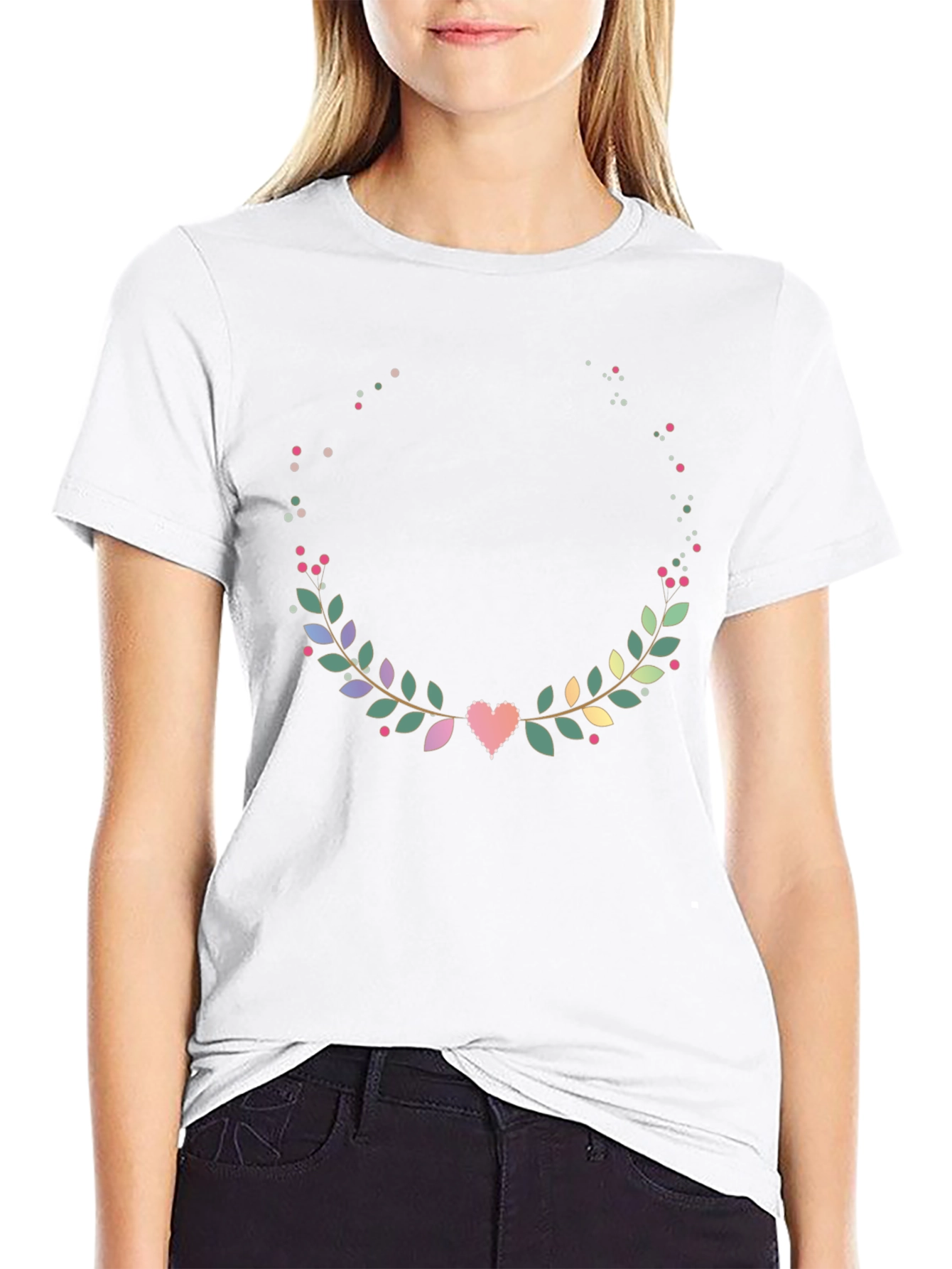 Floral Heart Wreath T-Shirt - Stylish Graphic Tee