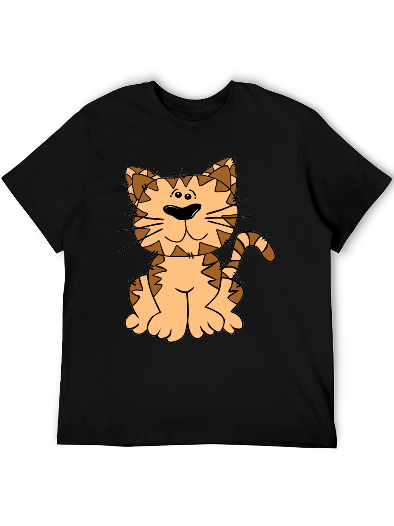 Cute Cartoon Cat Graphic Tee - Black Cotton Shirt