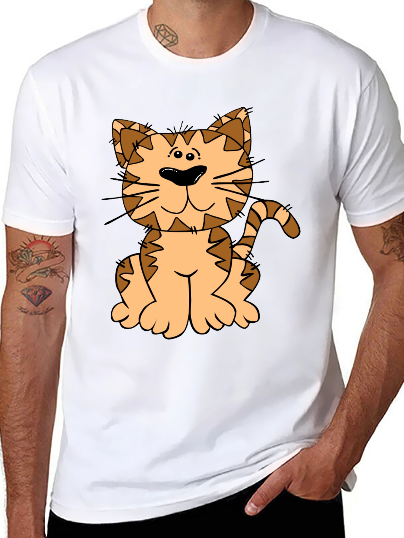 Cute Cartoon Cat Graphic Tee - Black Cotton Shirt