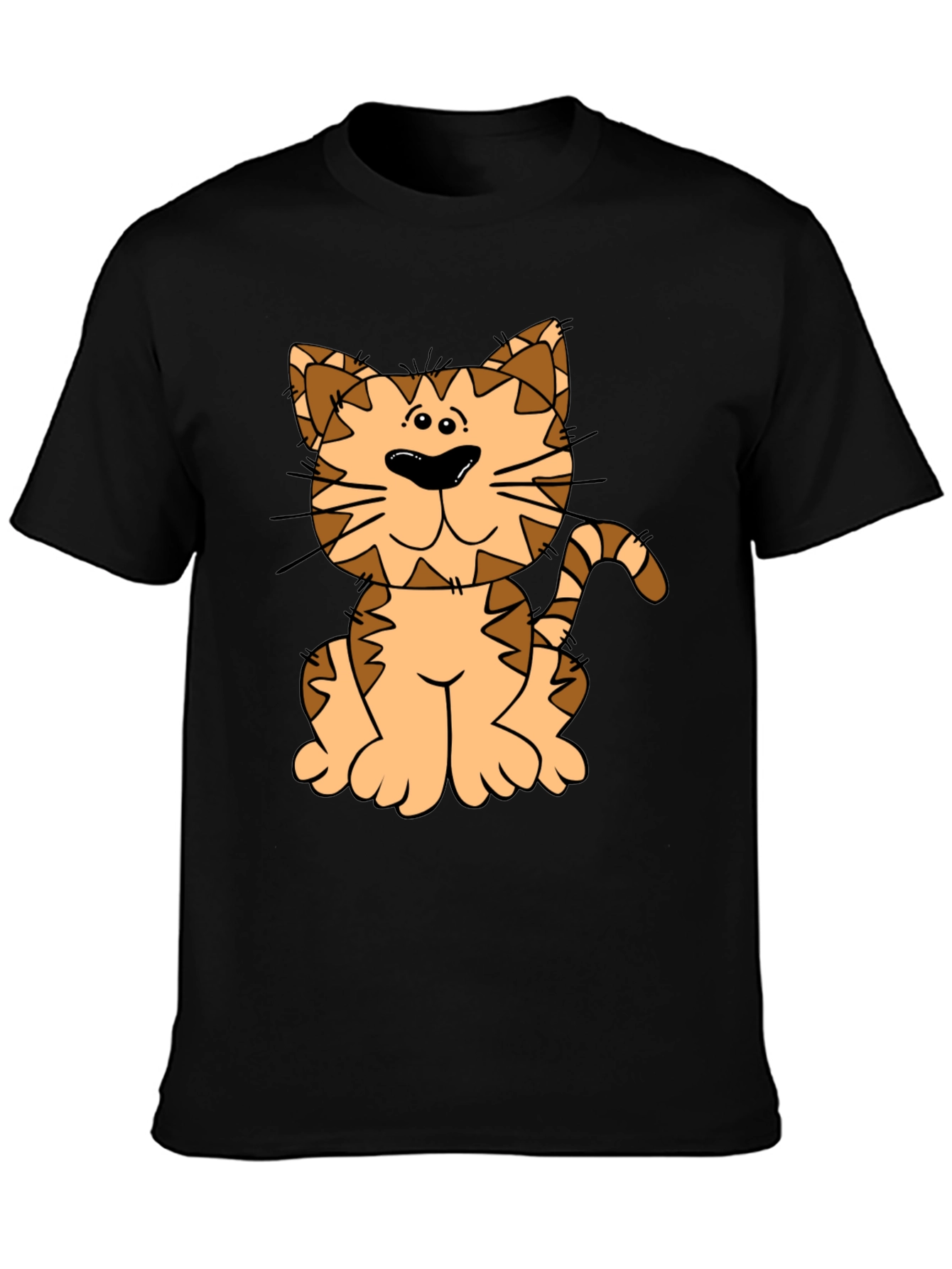 Cute Cartoon Cat Graphic Tee - Black Cotton Shirt