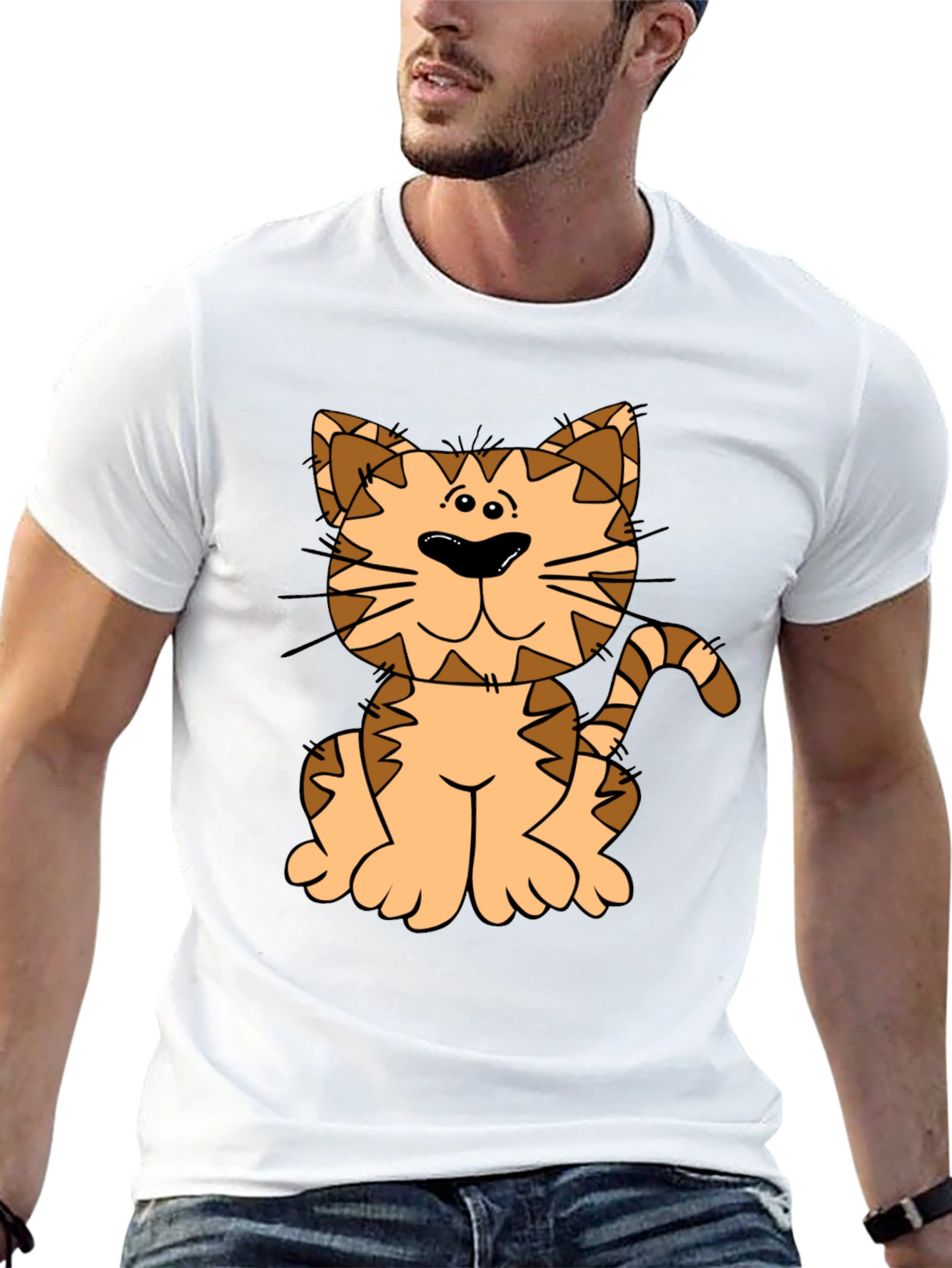 Cute Cartoon Cat Graphic Tee - Black Cotton Shirt