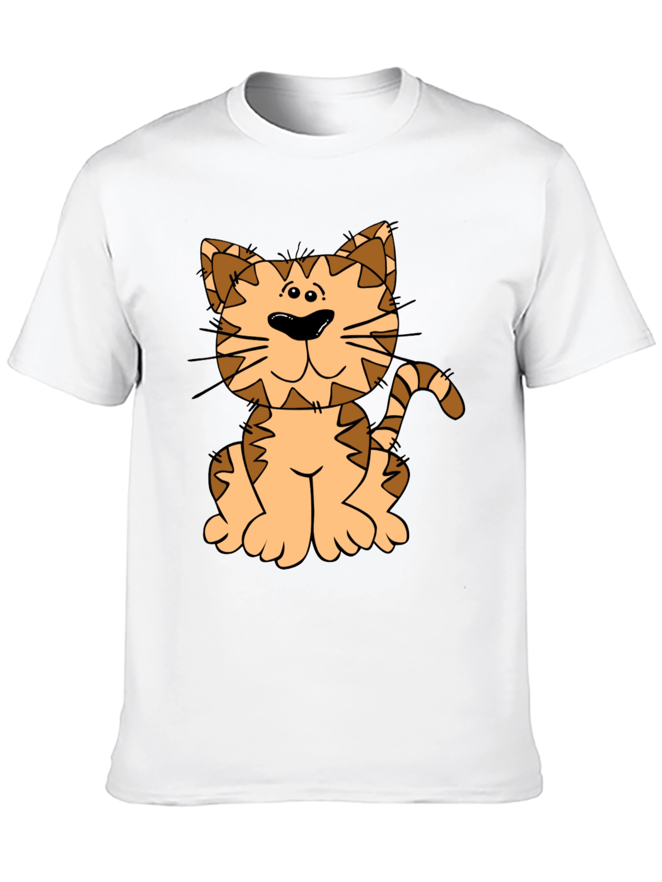 Cute Cartoon Cat Graphic Tee - Black Cotton Shirt