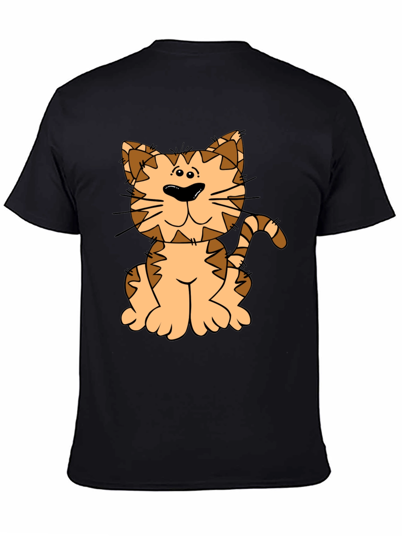 Cute Cartoon Cat Graphic Tee - Black Cotton Shirt