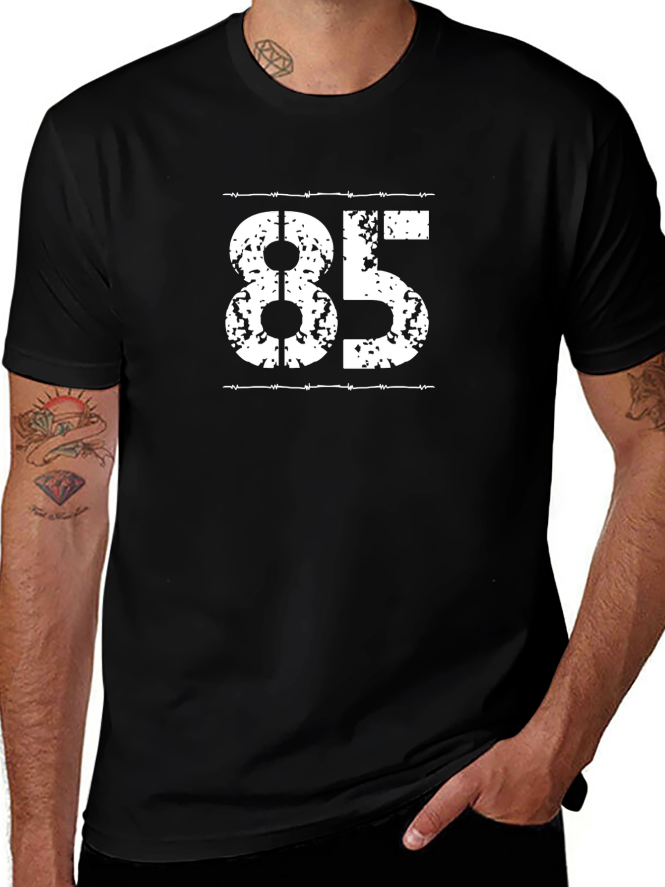 Mens Black T-Shirt with White 85 Graphic