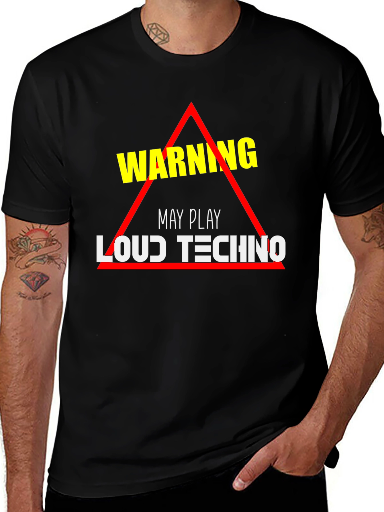 Warning: May Play Loud Techno Black T-Shirt