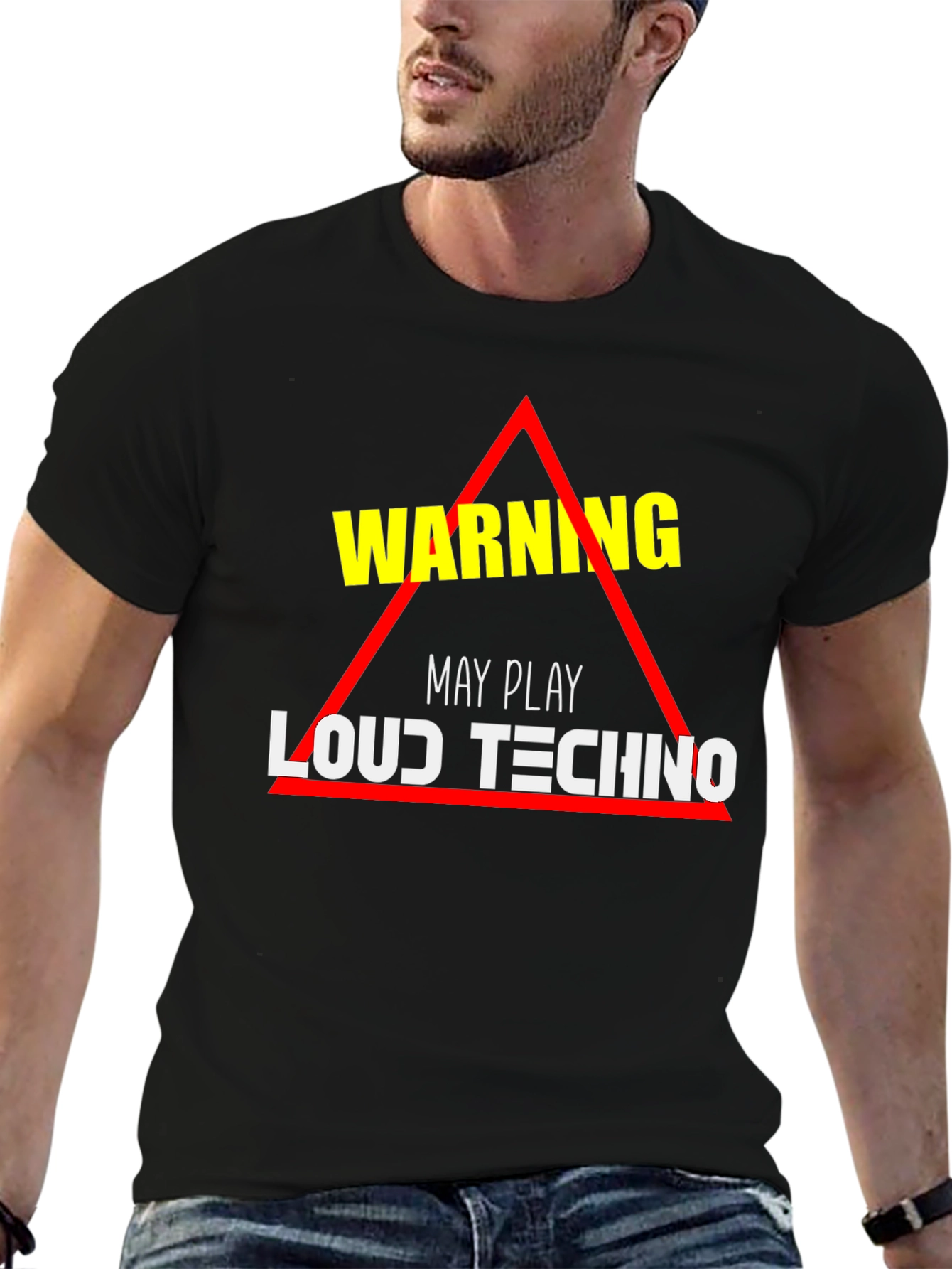 Warning: May Play Loud Techno Black T-Shirt