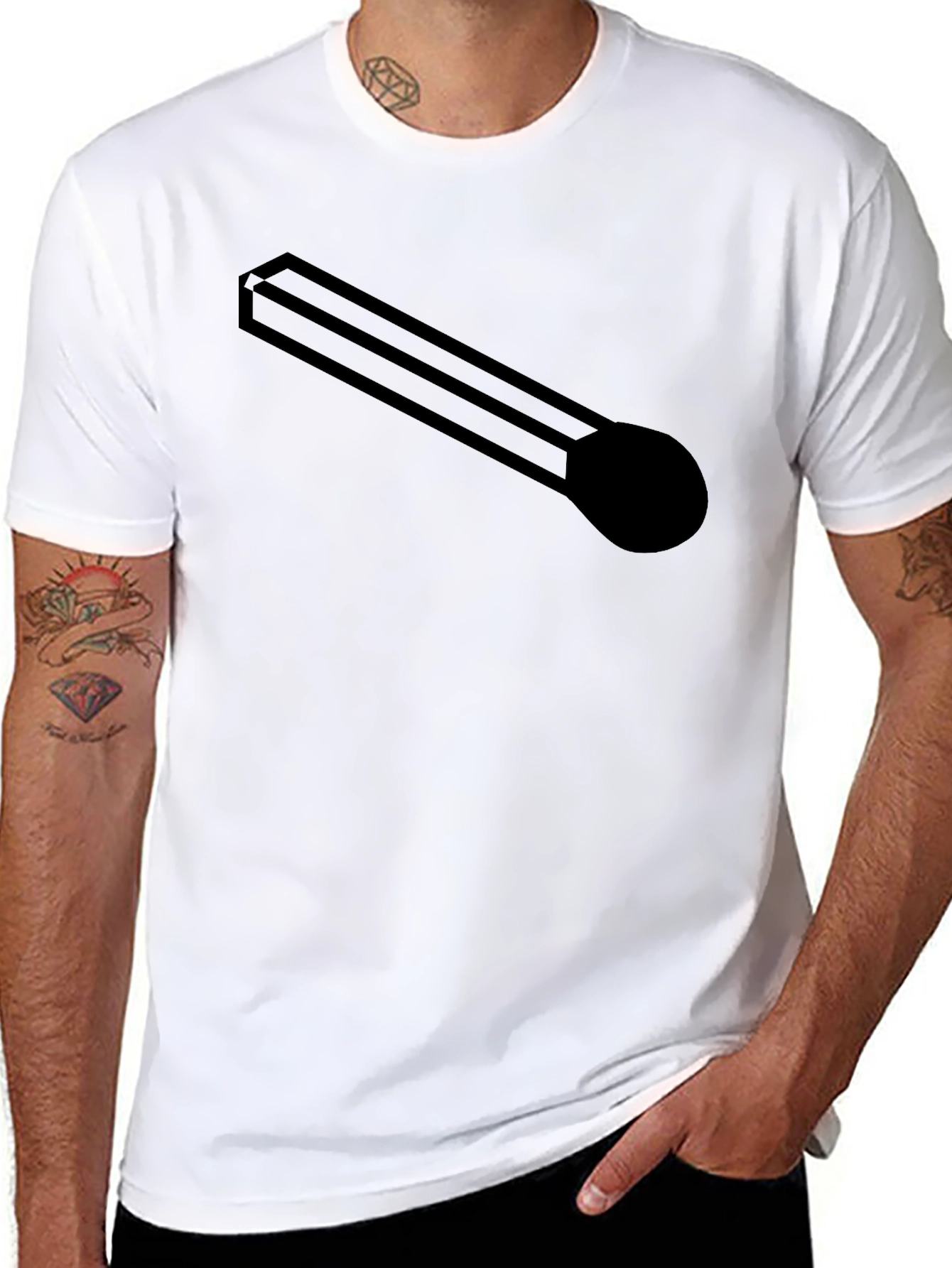 Optical Illusion Matchstick Black T-Shirt