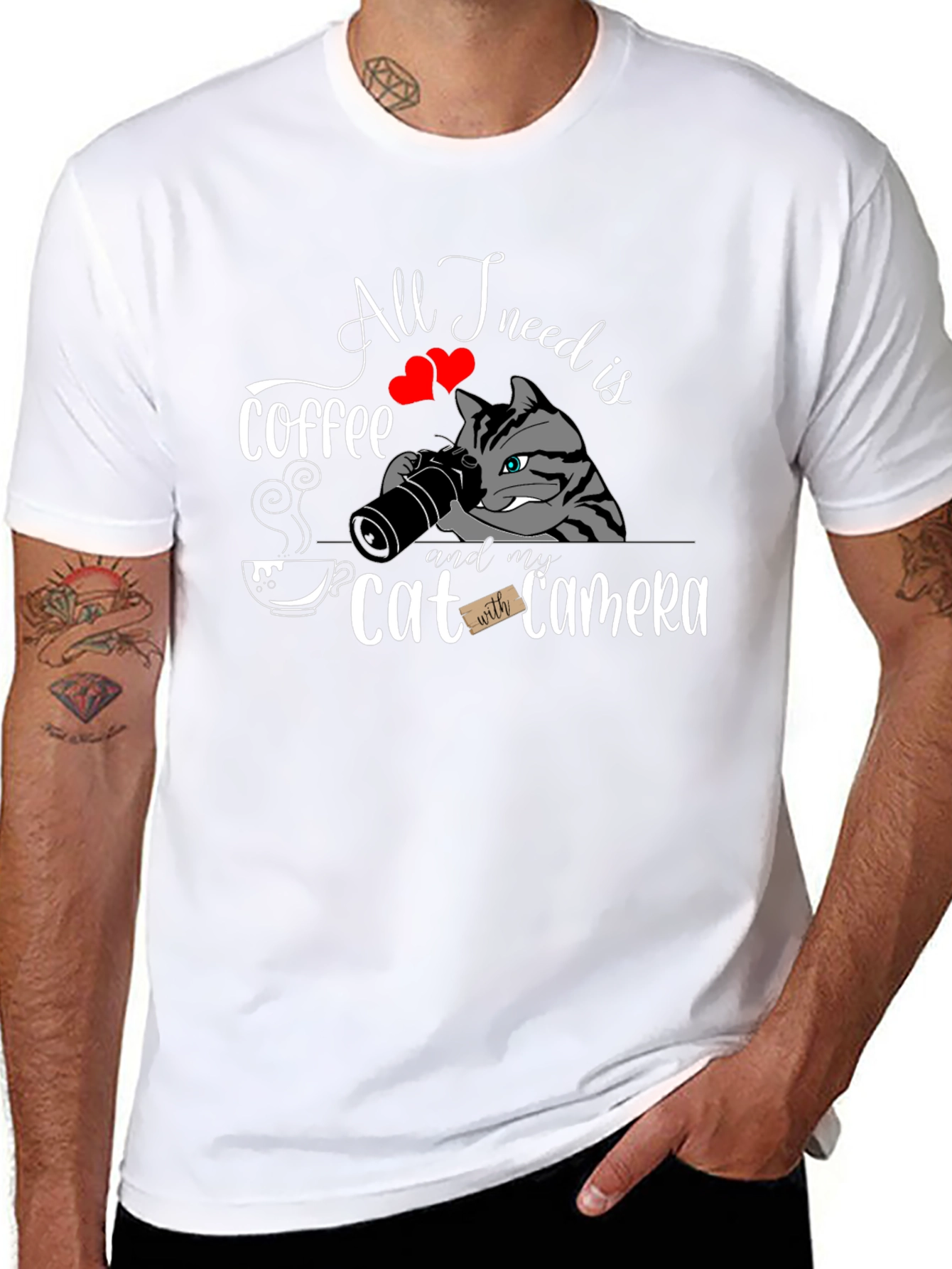 Coffee Cat Camera T-Shirt - All I Need Is...