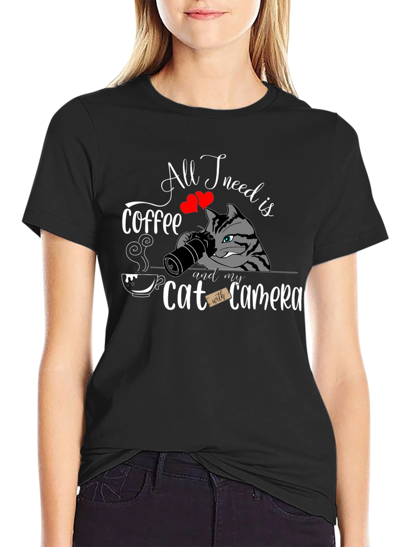 Coffee Cat Camera T-Shirt - All I Need Is...