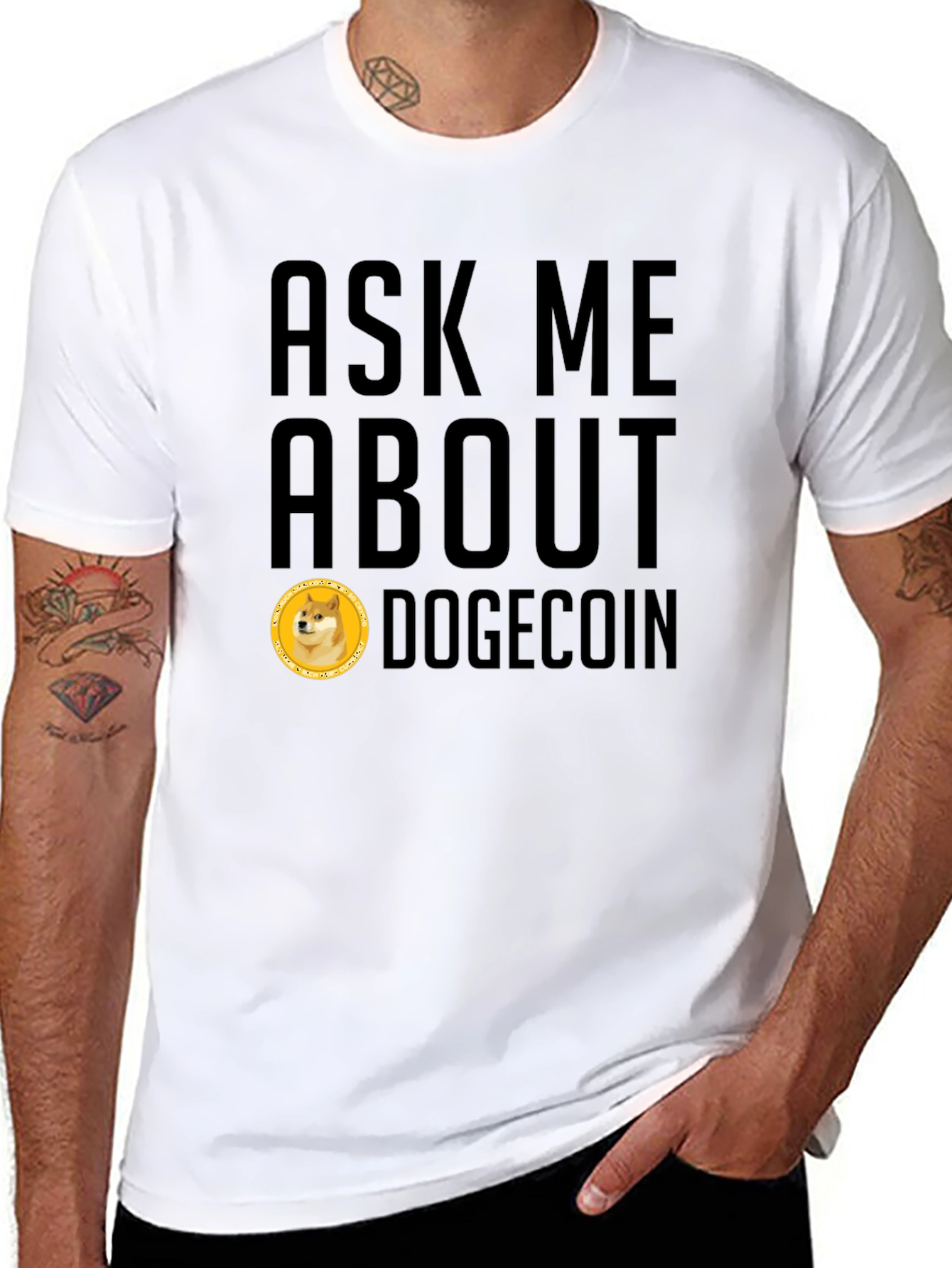 Ask Me About Dogecoin Black T-Shirt