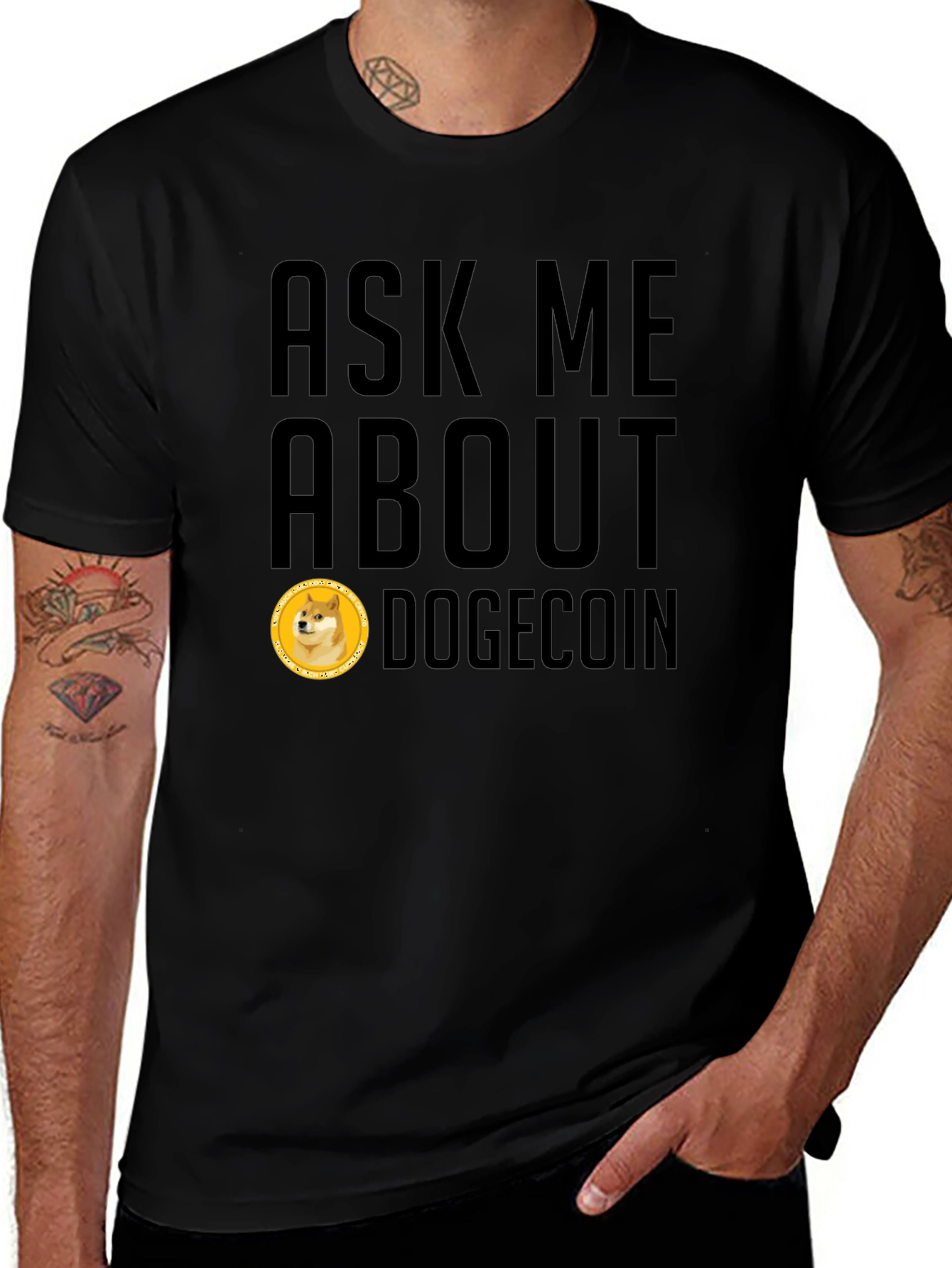 Ask Me About Dogecoin Black T-Shirt