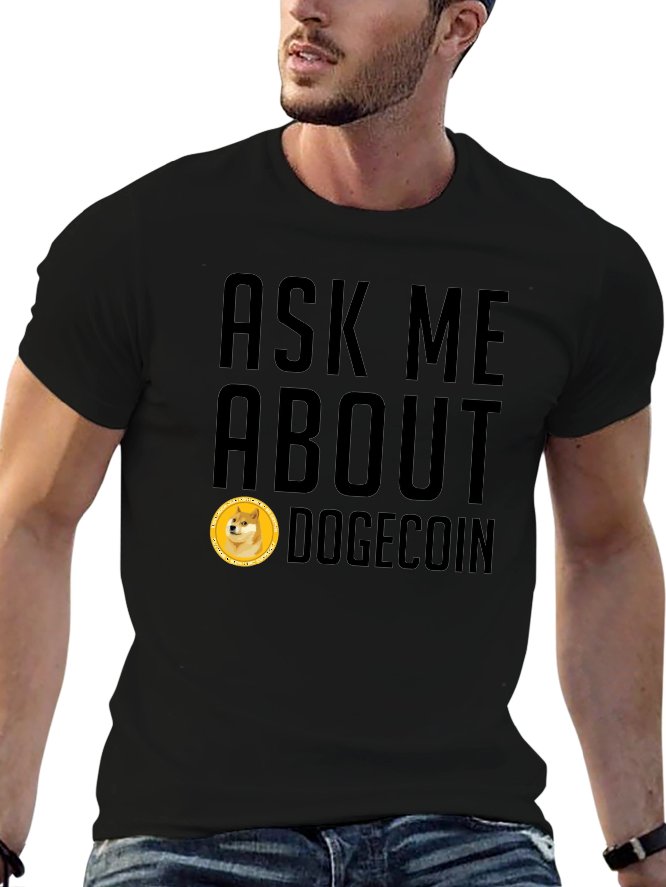Ask Me About Dogecoin Black T-Shirt