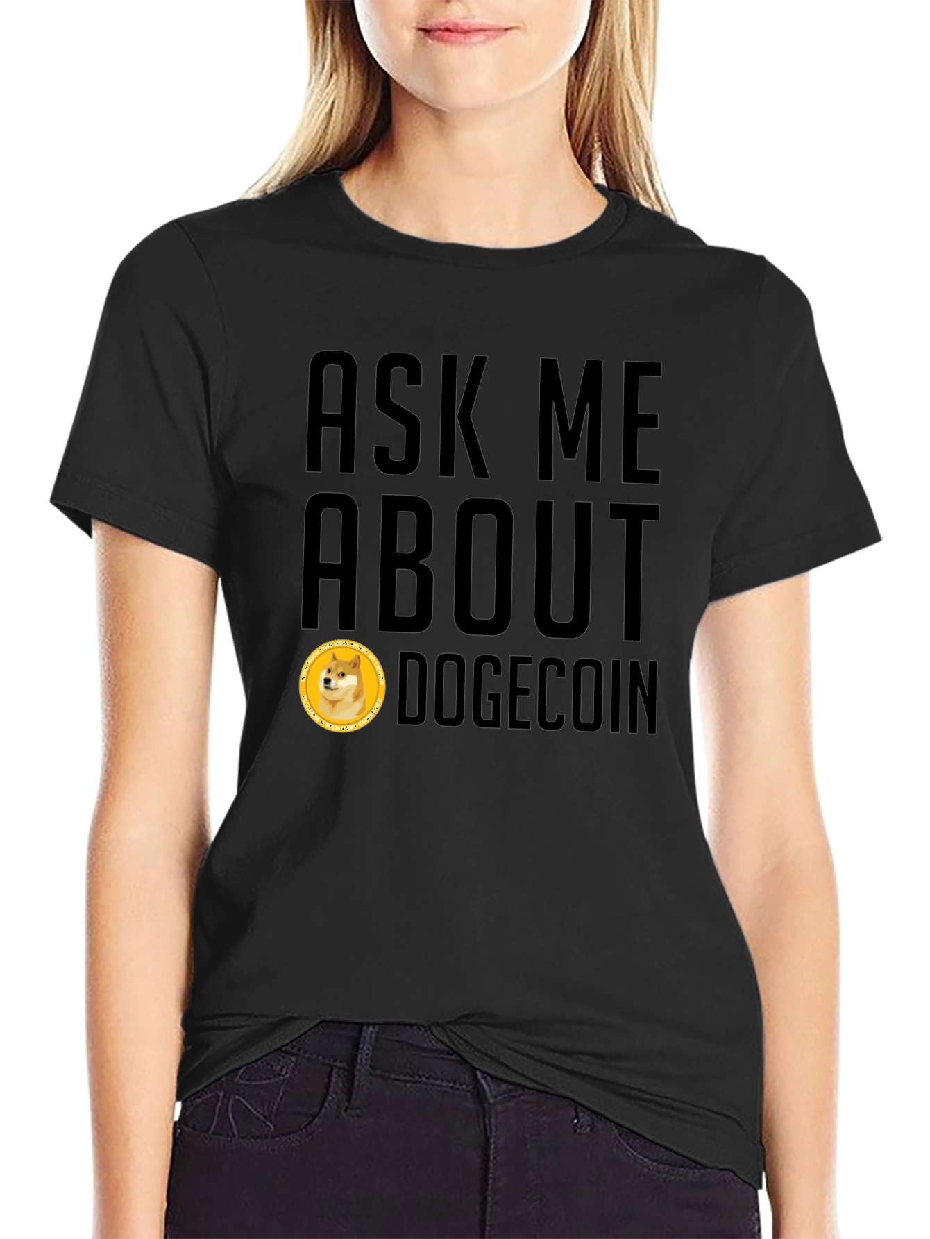 Ask Me About Dogecoin Black T-Shirt