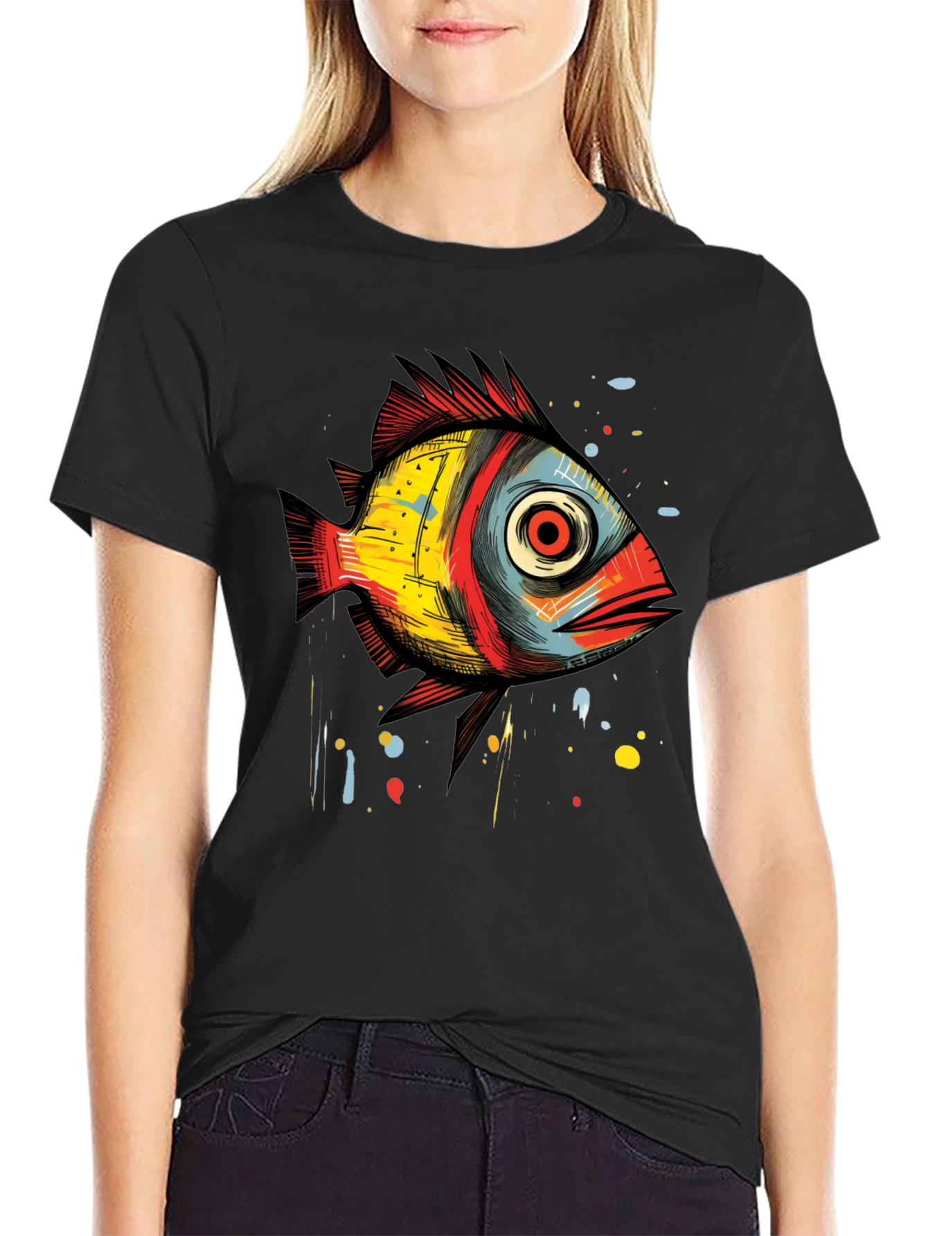 Abstract Fish Graphic T-Shirt - Unique Artistic Design