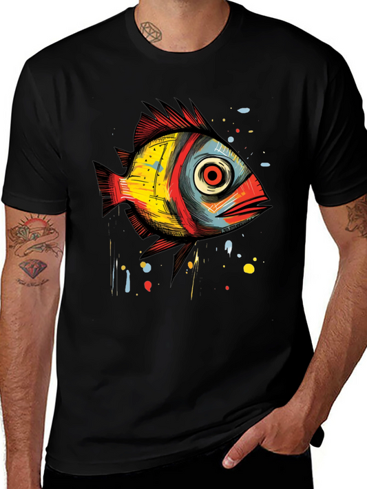 Abstract Fish Graphic T-Shirt - Unique Artistic Design