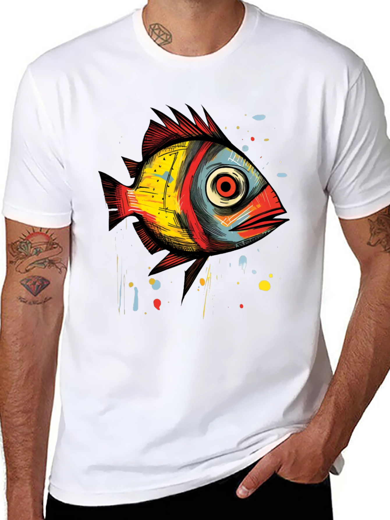Abstract Fish Graphic T-Shirt - Unique Artistic Design