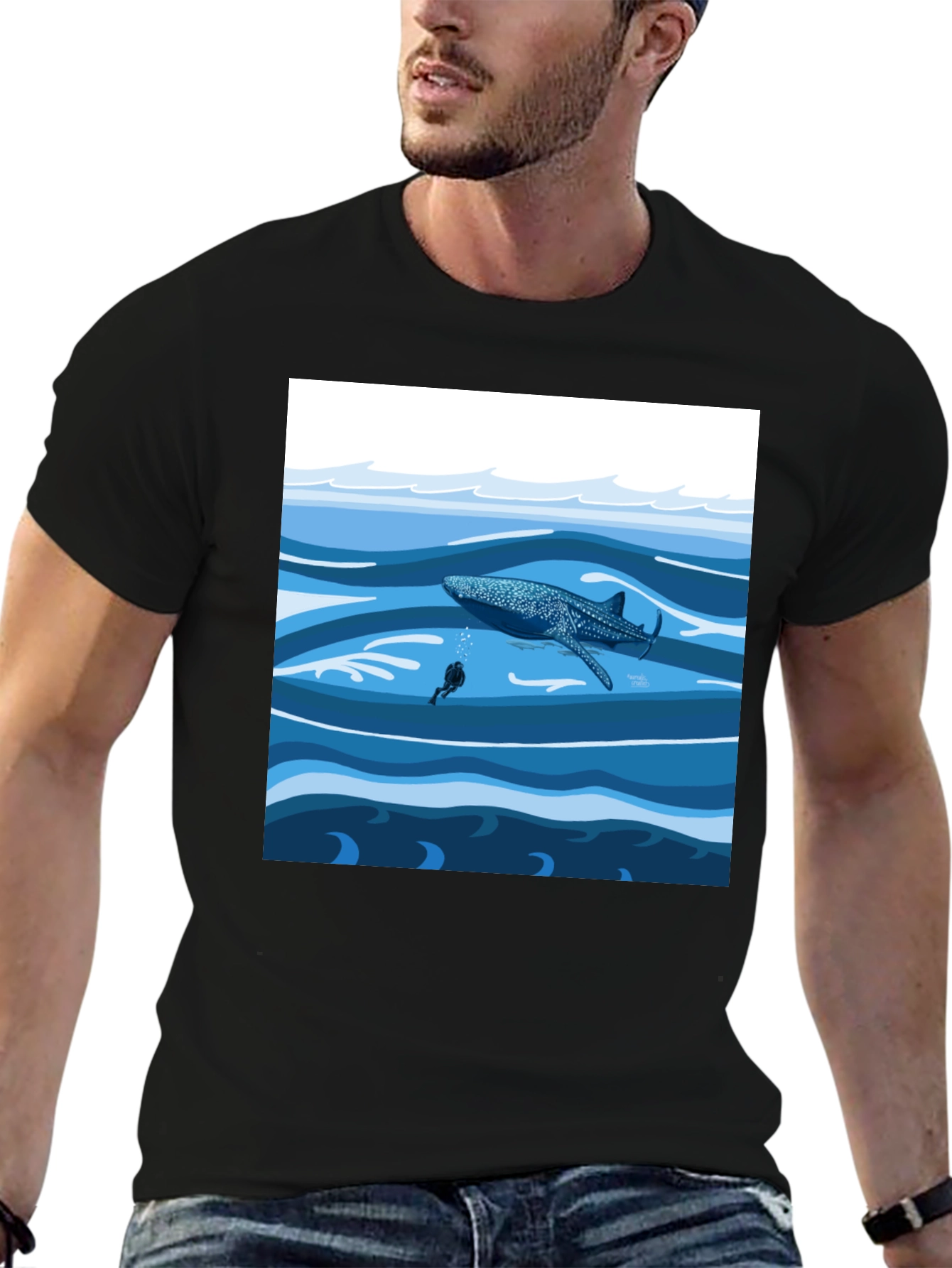 Whale Shark Diver Graphic Tee - Ocean Adventure Shirt