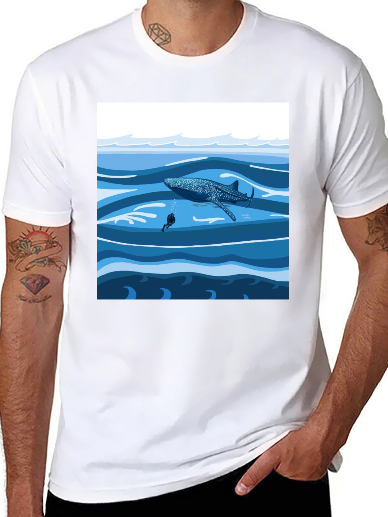 Whale Shark Diver Graphic Tee - Ocean Adventure Shirt