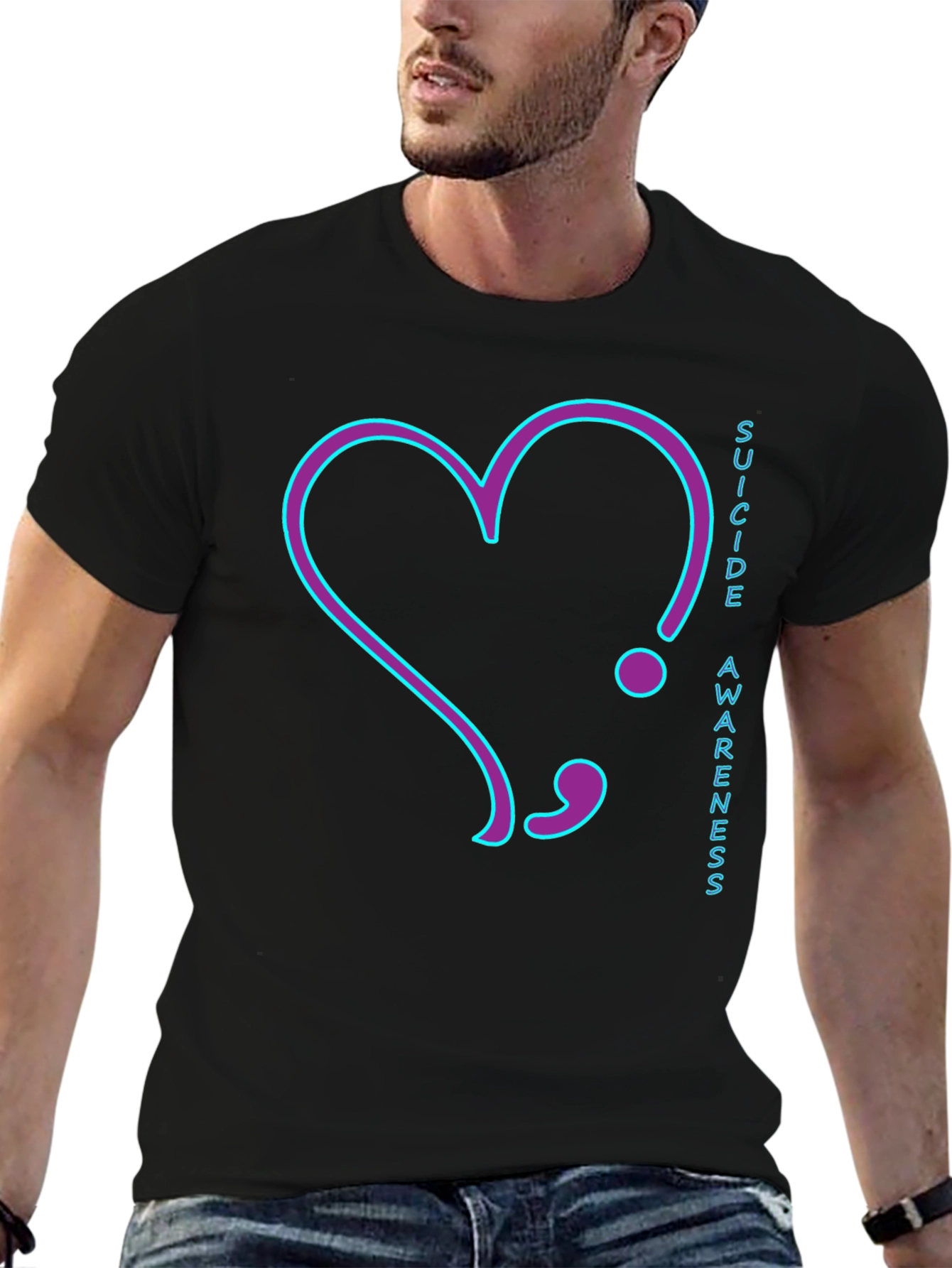 Suicide Awareness T-Shirt: Heart Semilcolon Design