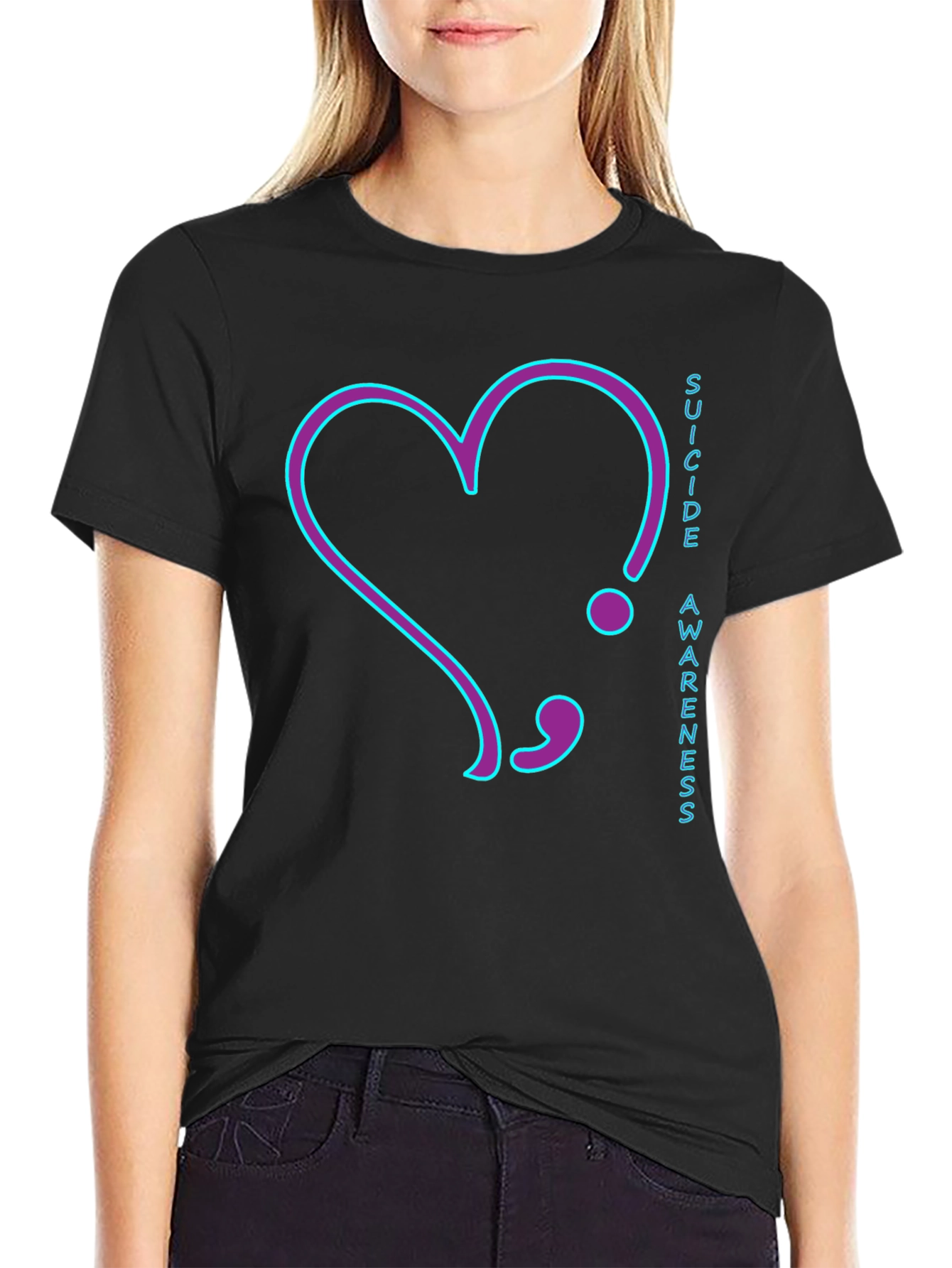 Suicide Awareness T-Shirt: Heart Semilcolon Design