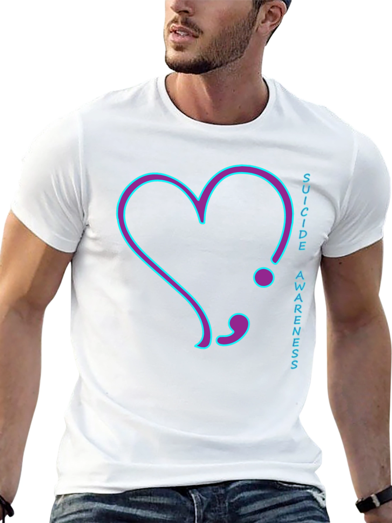 Suicide Awareness T-Shirt: Heart Semilcolon Design