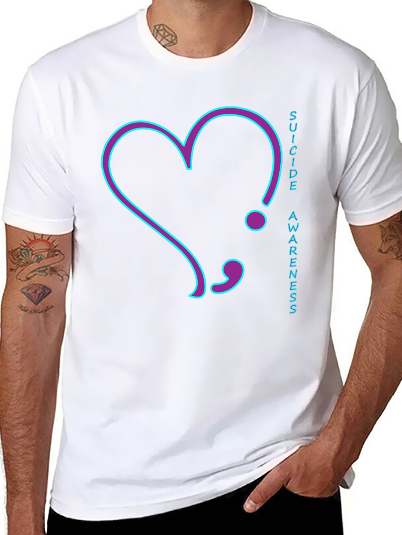 Suicide Awareness T-Shirt: Heart Semilcolon Design
