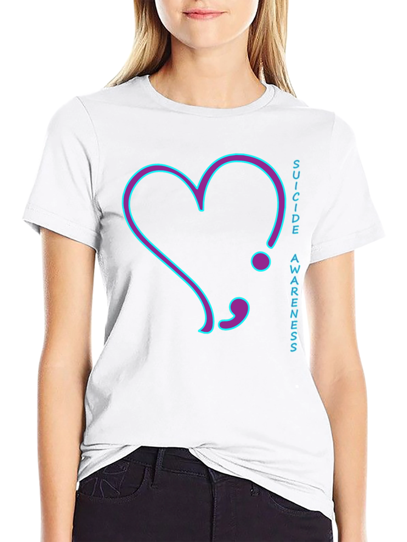 Suicide Awareness T-Shirt: Heart Semilcolon Design