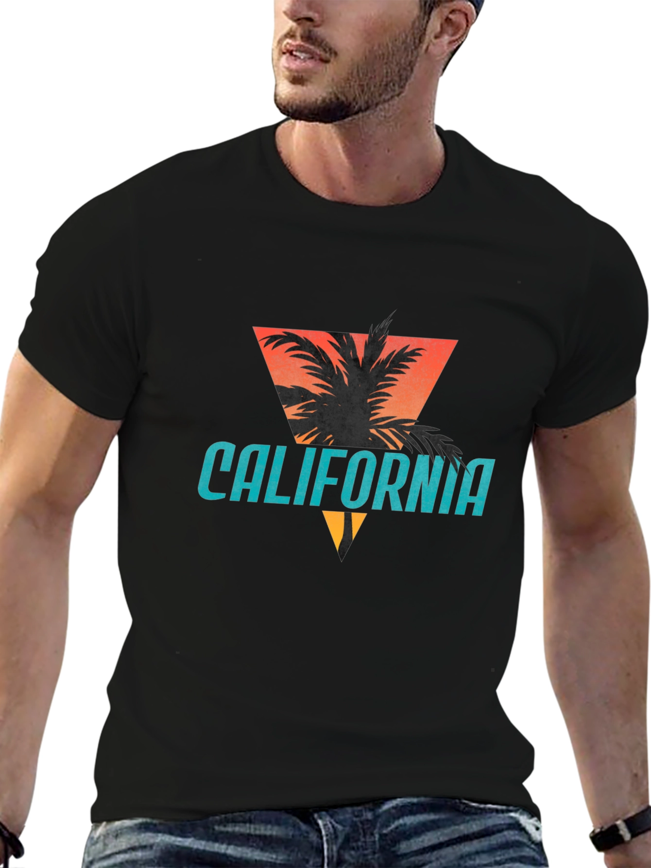 California Graphic Tee - Palm Tree Sunset Design