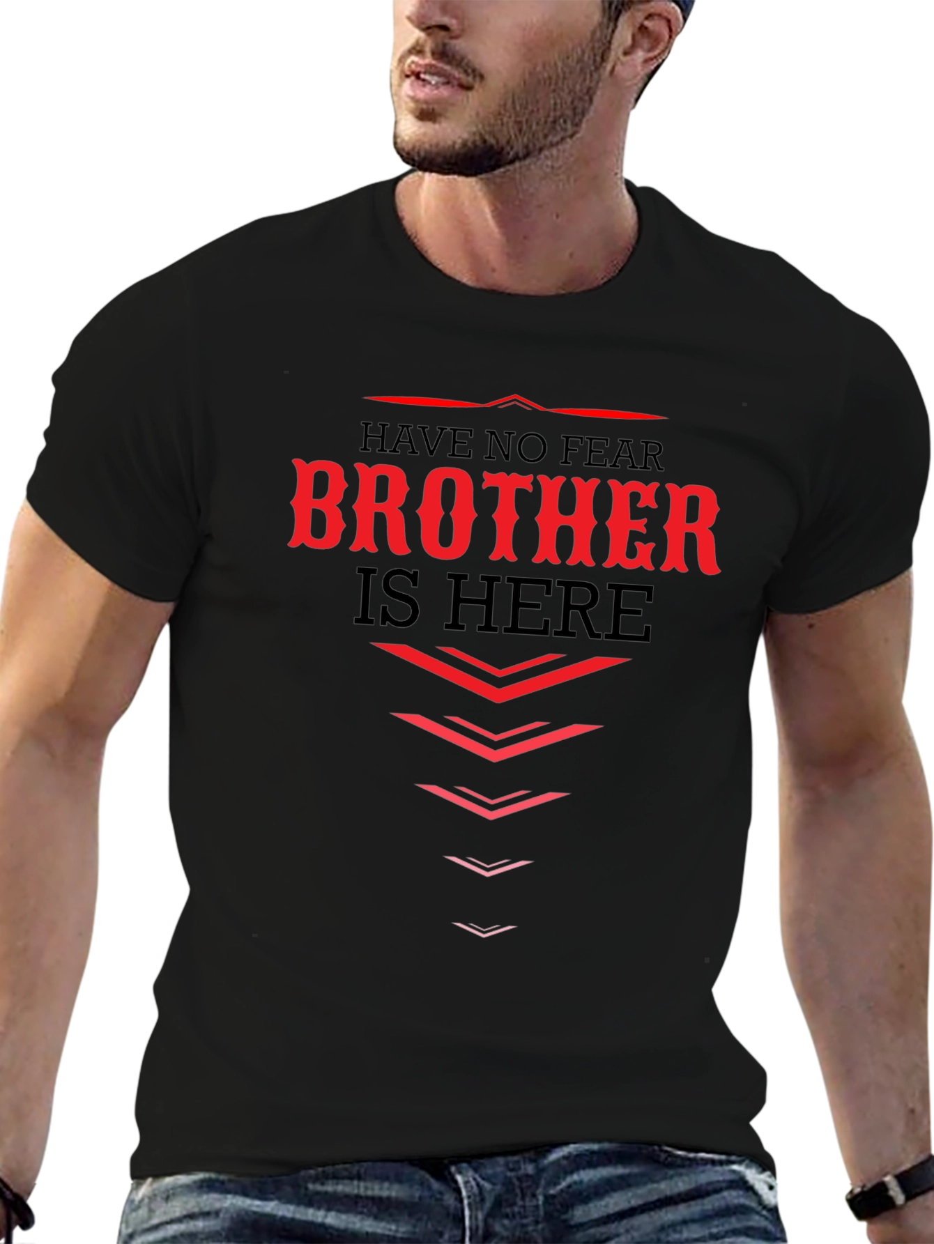 Brother is Here Graphic Tee - Black Cotton Blend