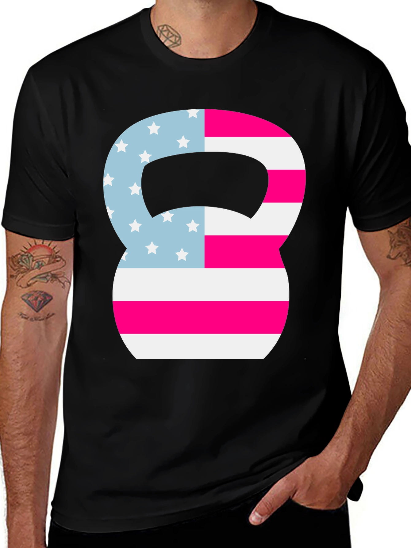 Patriotic Kettlebell T-Shirt - American Flag Design