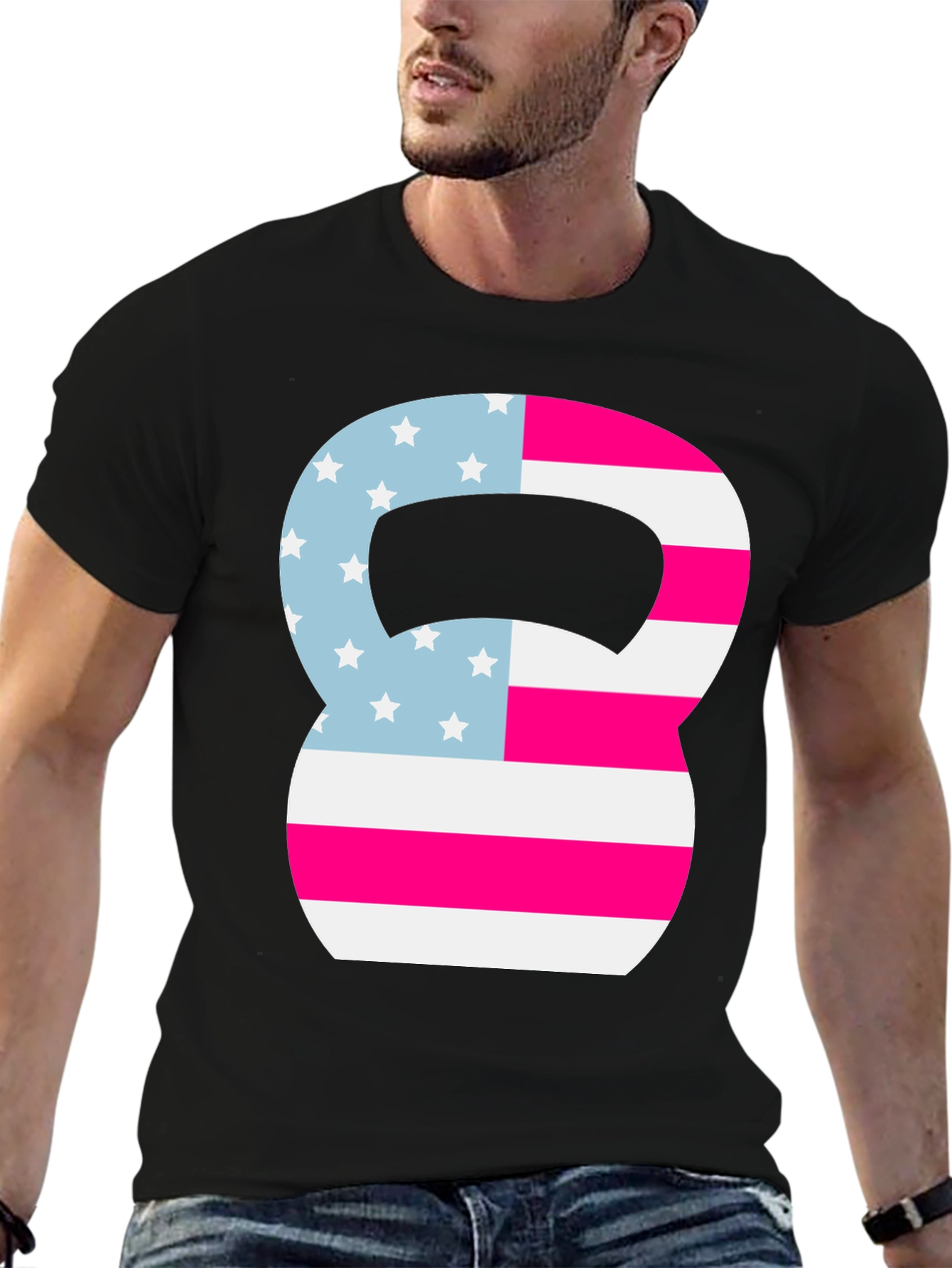 Patriotic Kettlebell T-Shirt - American Flag Design