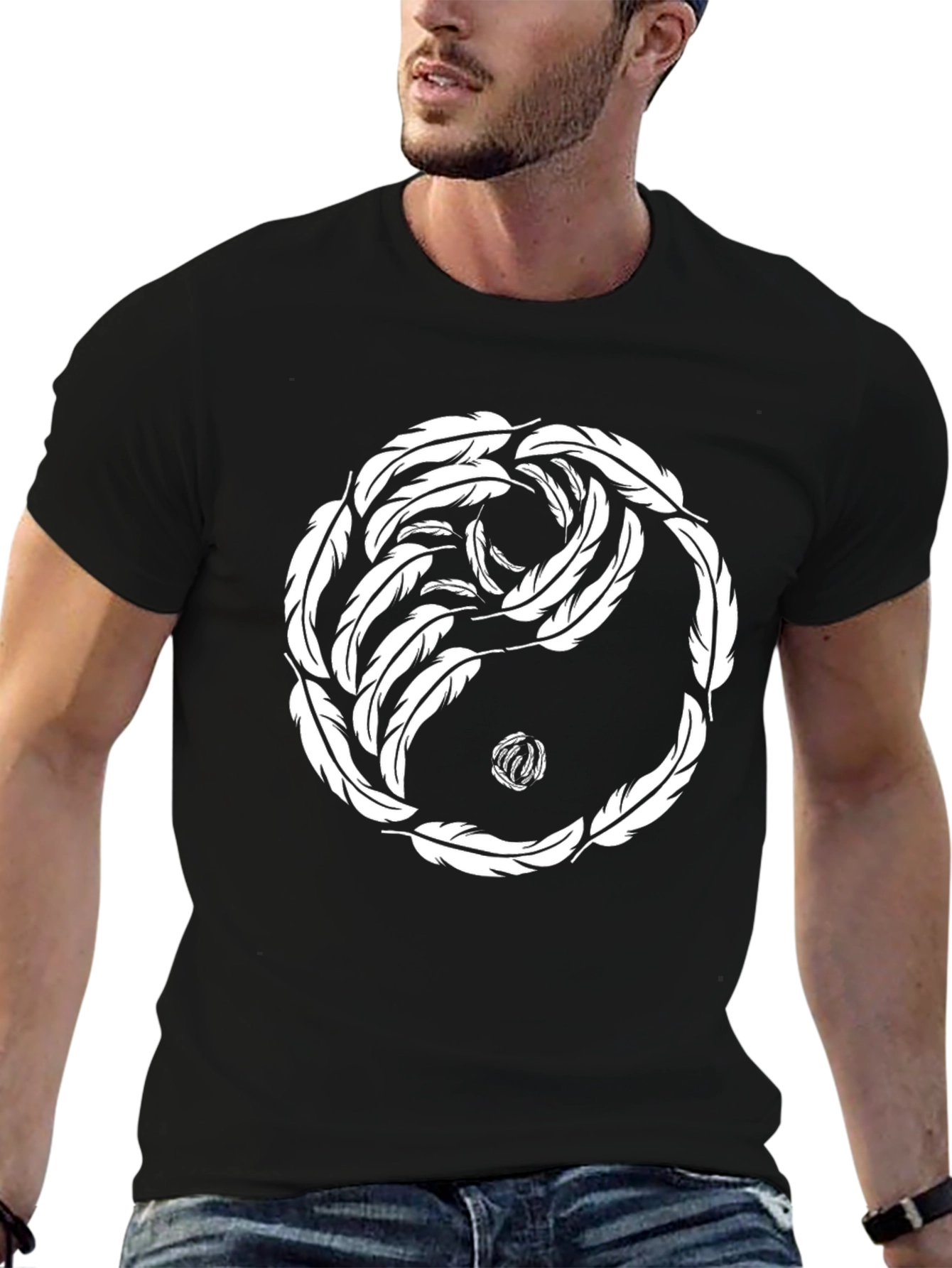 Yin Yang Feather T-Shirt - Black