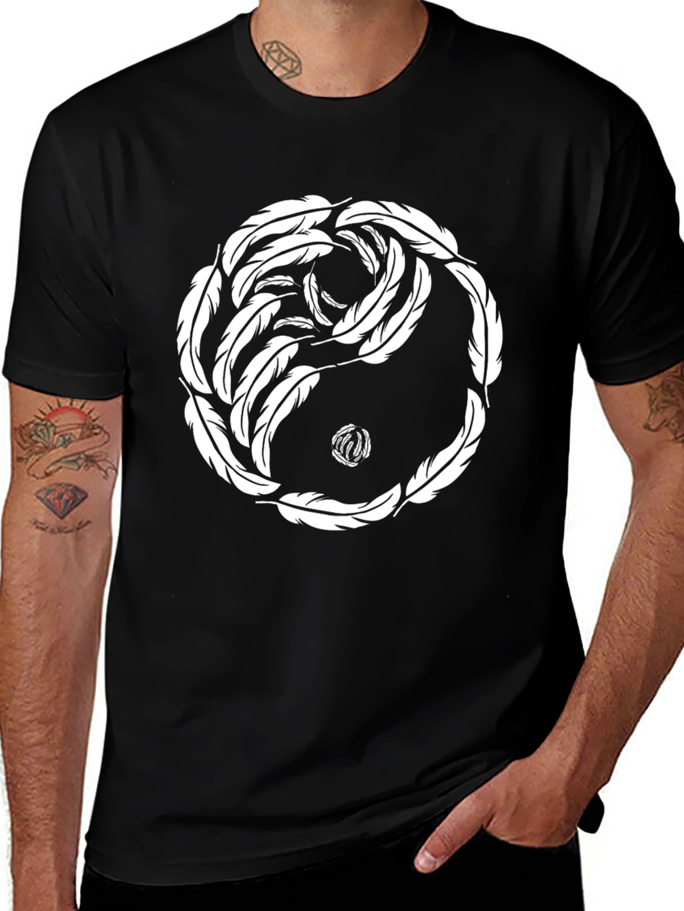 Yin Yang Feather T-Shirt - Black