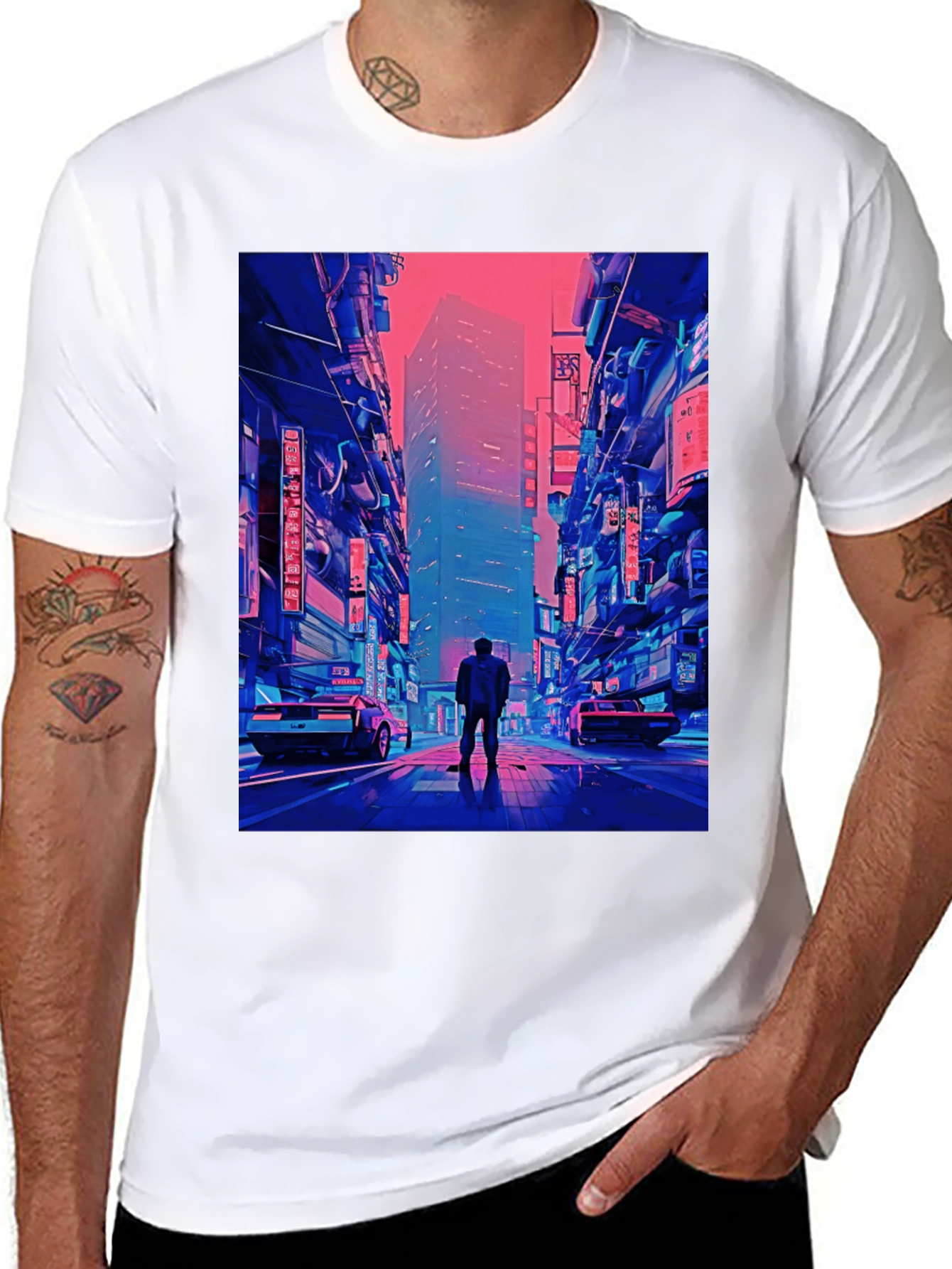 Cyberpunk Cityscape Graphic T-Shirt