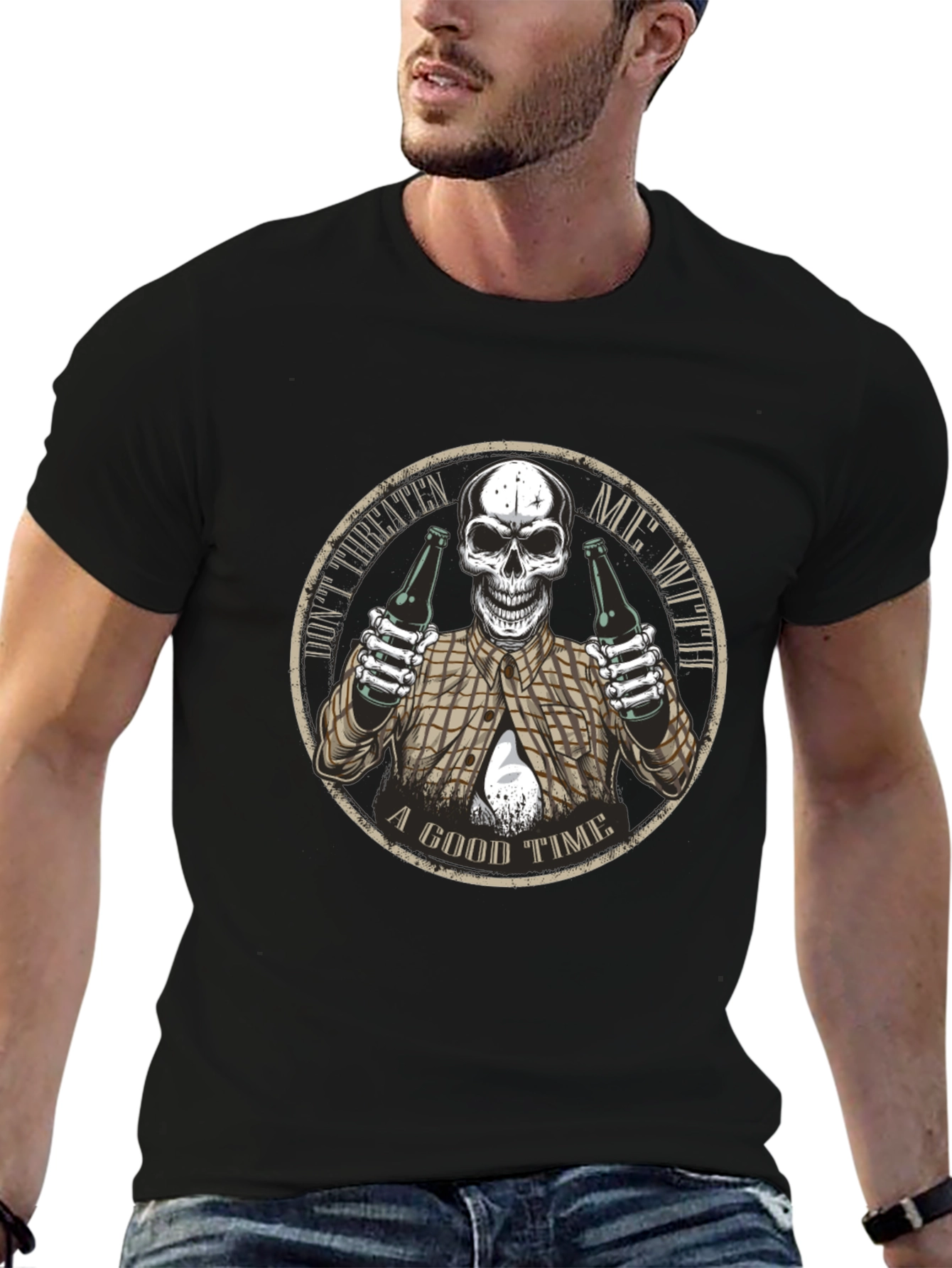 Dont Threaten Me Skull Graphic T-Shirt