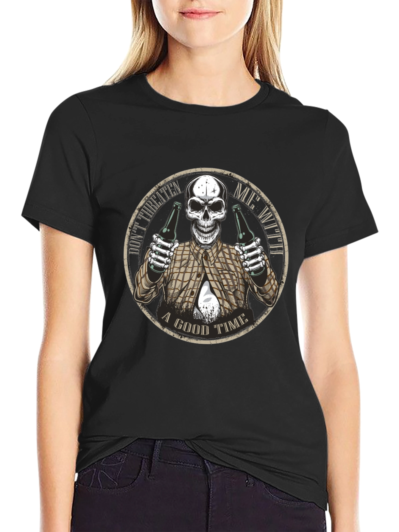 Dont Threaten Me Skull Graphic T-Shirt