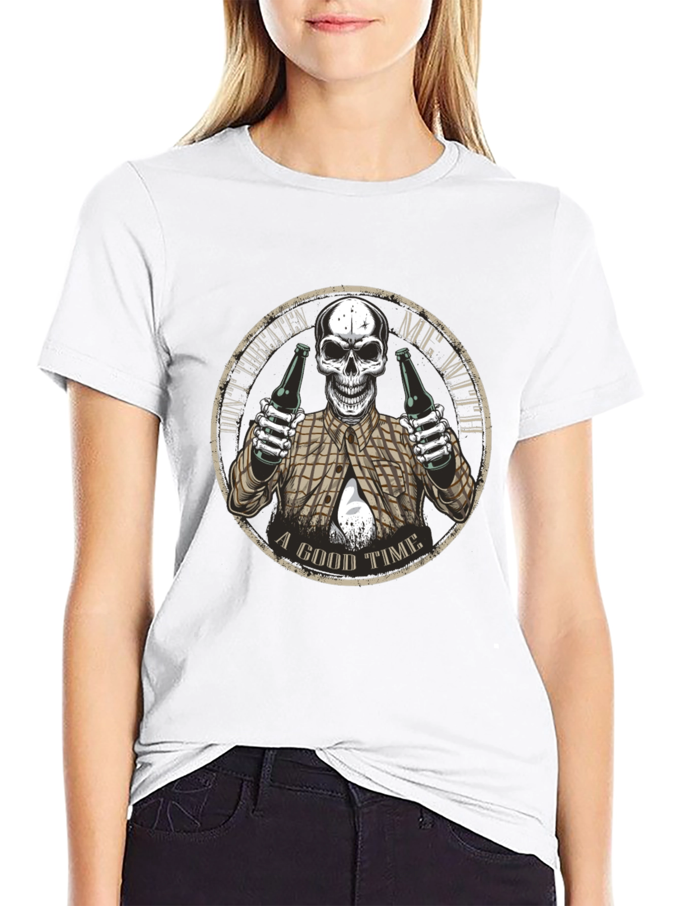 Dont Threaten Me Skull Graphic T-Shirt
