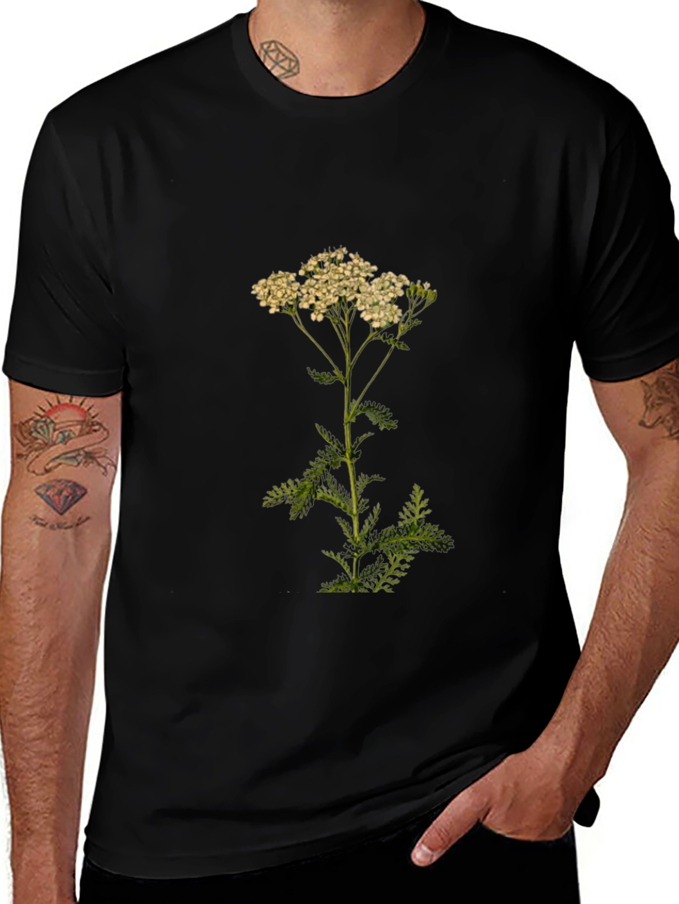 Botanical Print Tee - Achillea Yarrow Flower Shirt