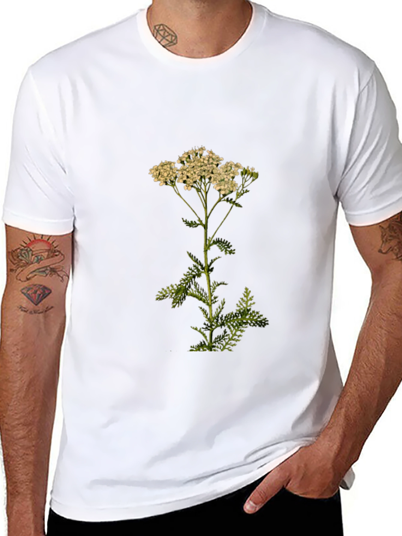 Botanical Print Tee - Achillea Yarrow Flower Shirt